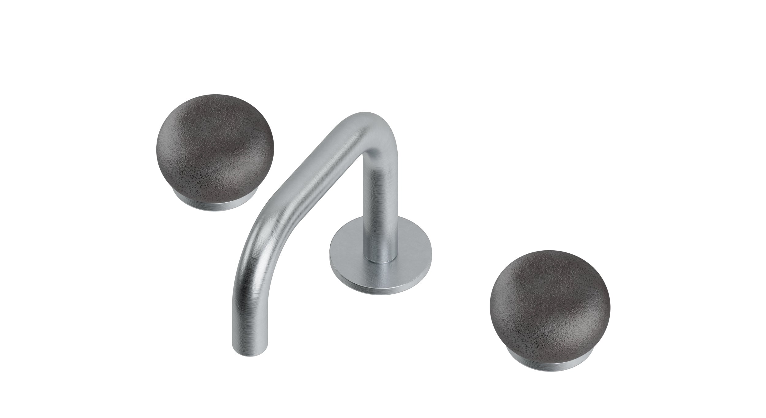 Foundry Two Handle Deck Mount Squaretop Lavatory Faucet with Pebble Ceramic Knob Handles in Satin Chrome