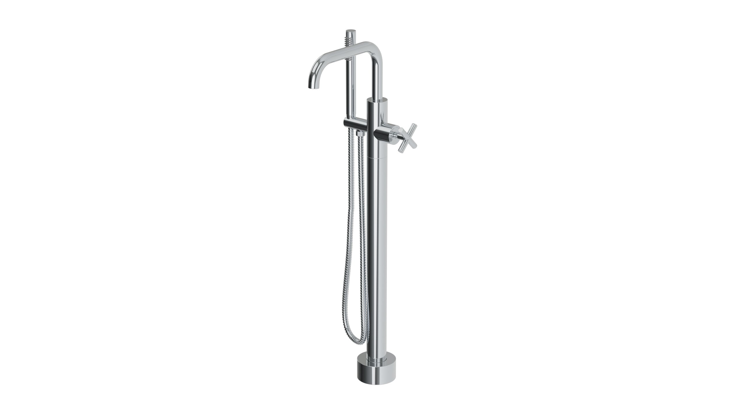 Contour One Handle Floor Mount Squaretop Bath Trim with Hand Shower and Soft Cross Handle in Polished Chrome