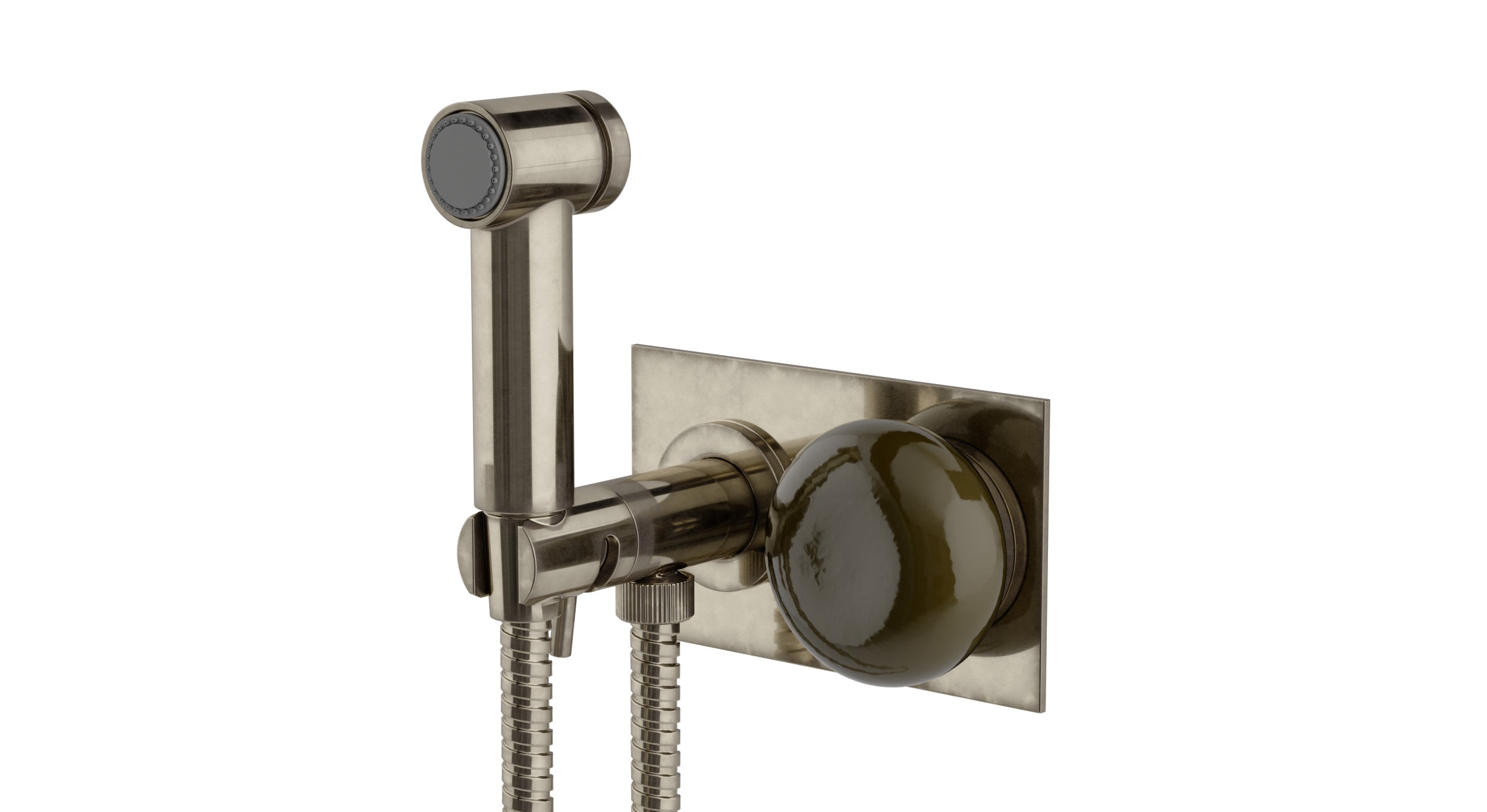 Foundry One Handle Wall Mount Bidet Trim with Pebble Ceramic Knob Handle in French Nickel