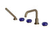 Foundry Three Handle Deck Mount Squaretop Bath Trim with Hand Shower and Pebble Ceramic Knob Handles in Antique Brass
