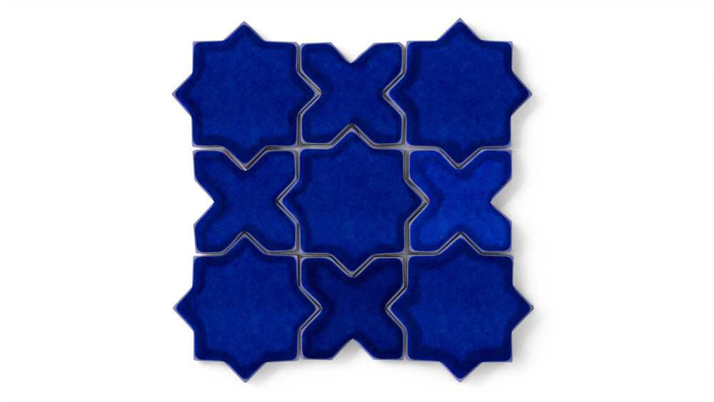 Mini Star & Cross Original Ceramic Tile in Azul Gloss