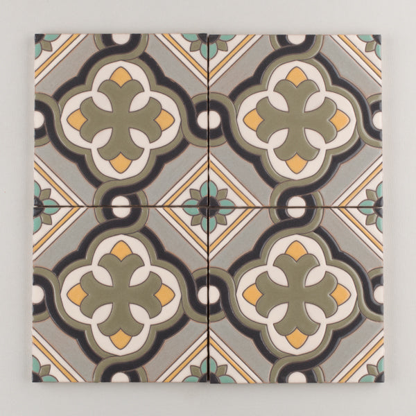 6x6 Handpainted Tile Spanish Cross in Neutral Motif