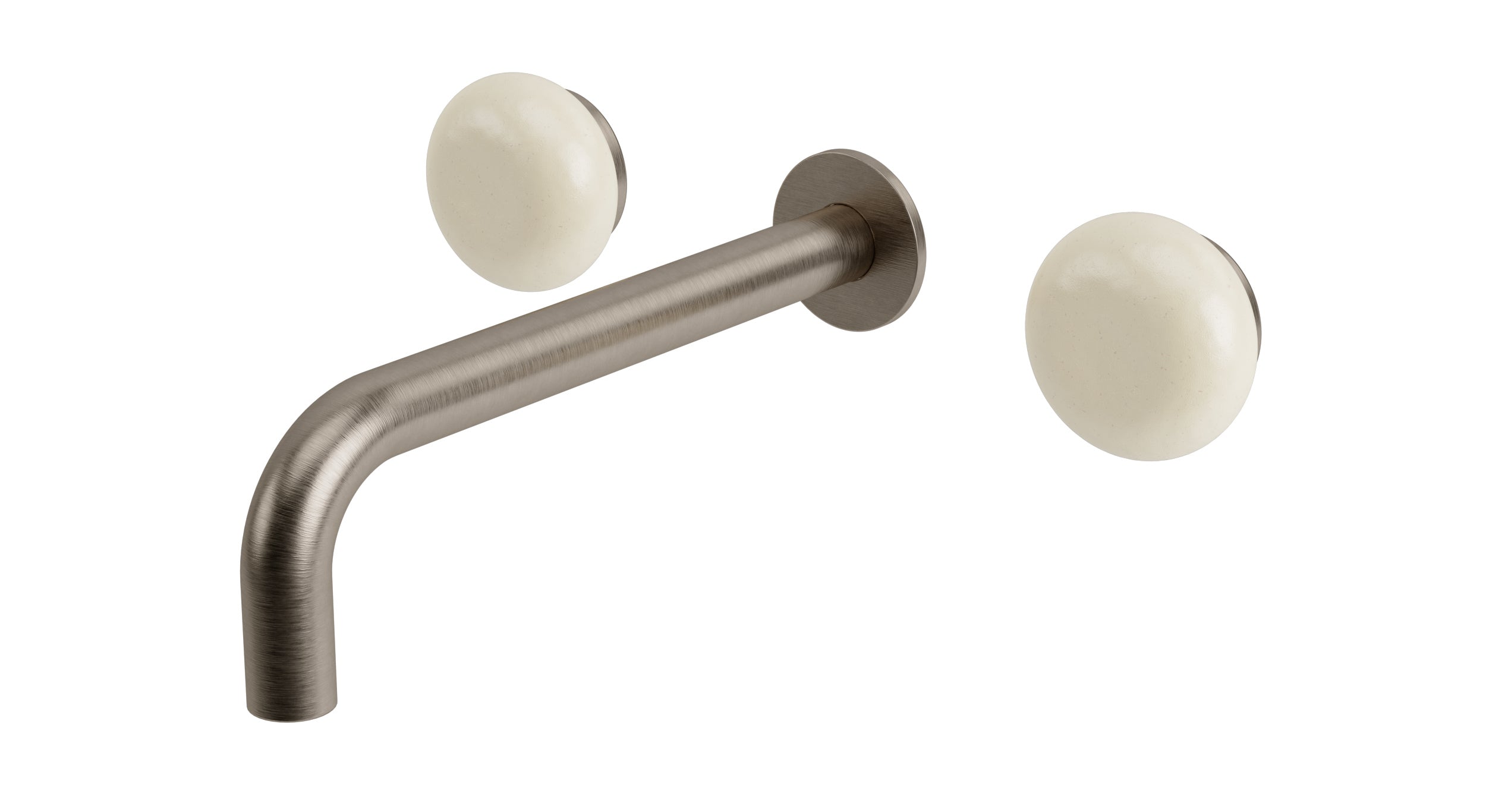 Foundry Two Handle Wall Mount 7.5" Lavatory Faucet with Pebble Ceramic Knob Handles in Antique Nickel