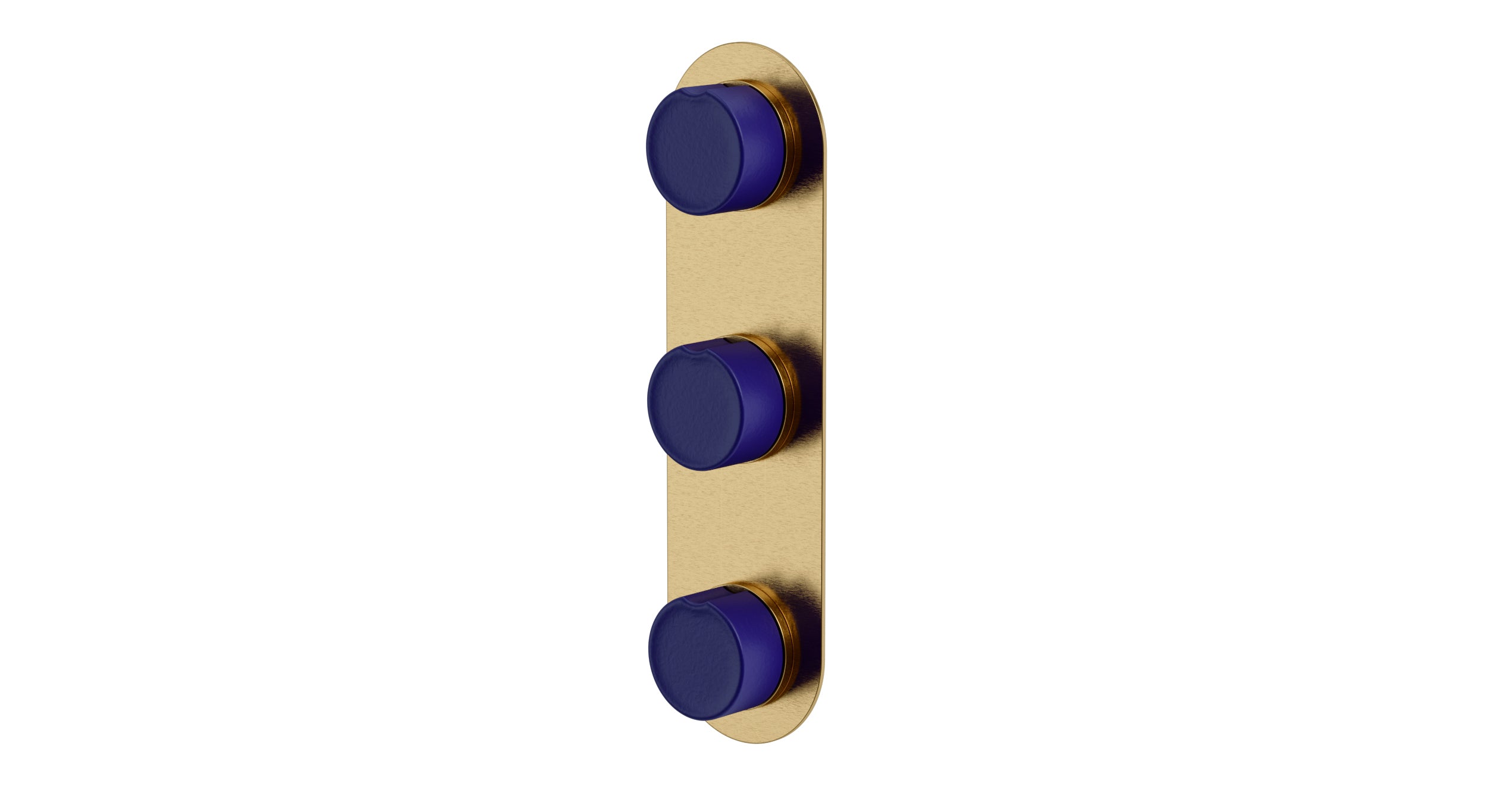 Foundry Three Handle Wall Mount Shower Trim with Groove Ceramic Knob Handles in Satin Brass