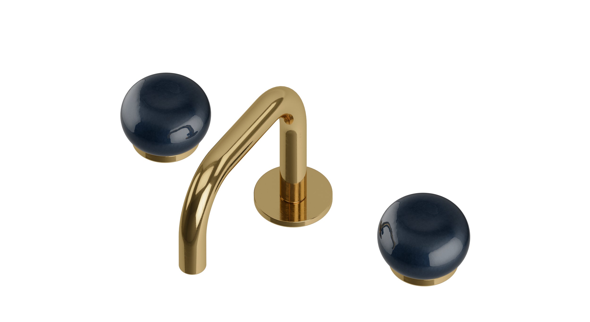 Foundry Two Handle Deck Mount Squaretop Lavatory Faucet with Pebble Ceramic Knob Handles in Uncoated Polished Brass