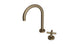 Contour One Handle Deck Mount Gooseneck Lavatory Faucet with Soft Cross Handle in Antique Brass