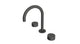 Foundry Two Handle Deck Mount Gooseneck Lavatory Faucet with Barrel Knob Handles in Blackened Nickel