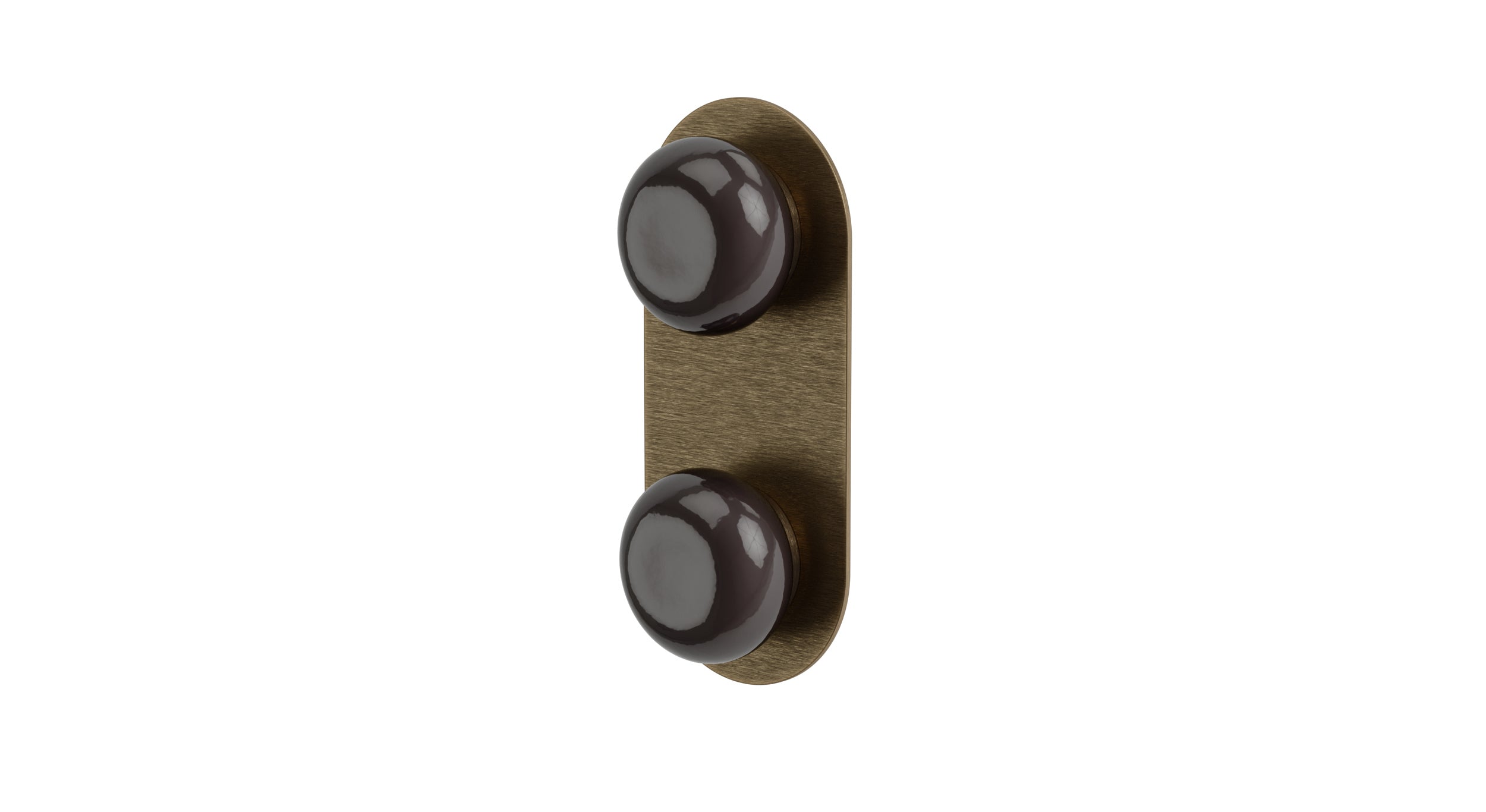 Foundry Two Handle Wall Mount Shower Trim with Pebble Ceramic Knob Handles in Antique Brass