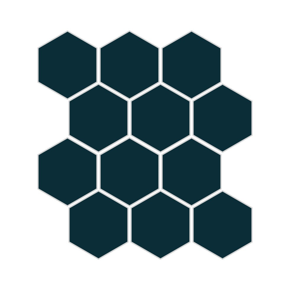 3" Hexagon Sheeted Original Ceramic Mosaic Tile in Caspian Sea Matte