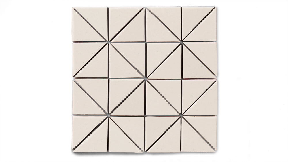 3" Triangle Sheeted - Quadrant Original Ceramic Mosaic Tile in Ivory Gloss