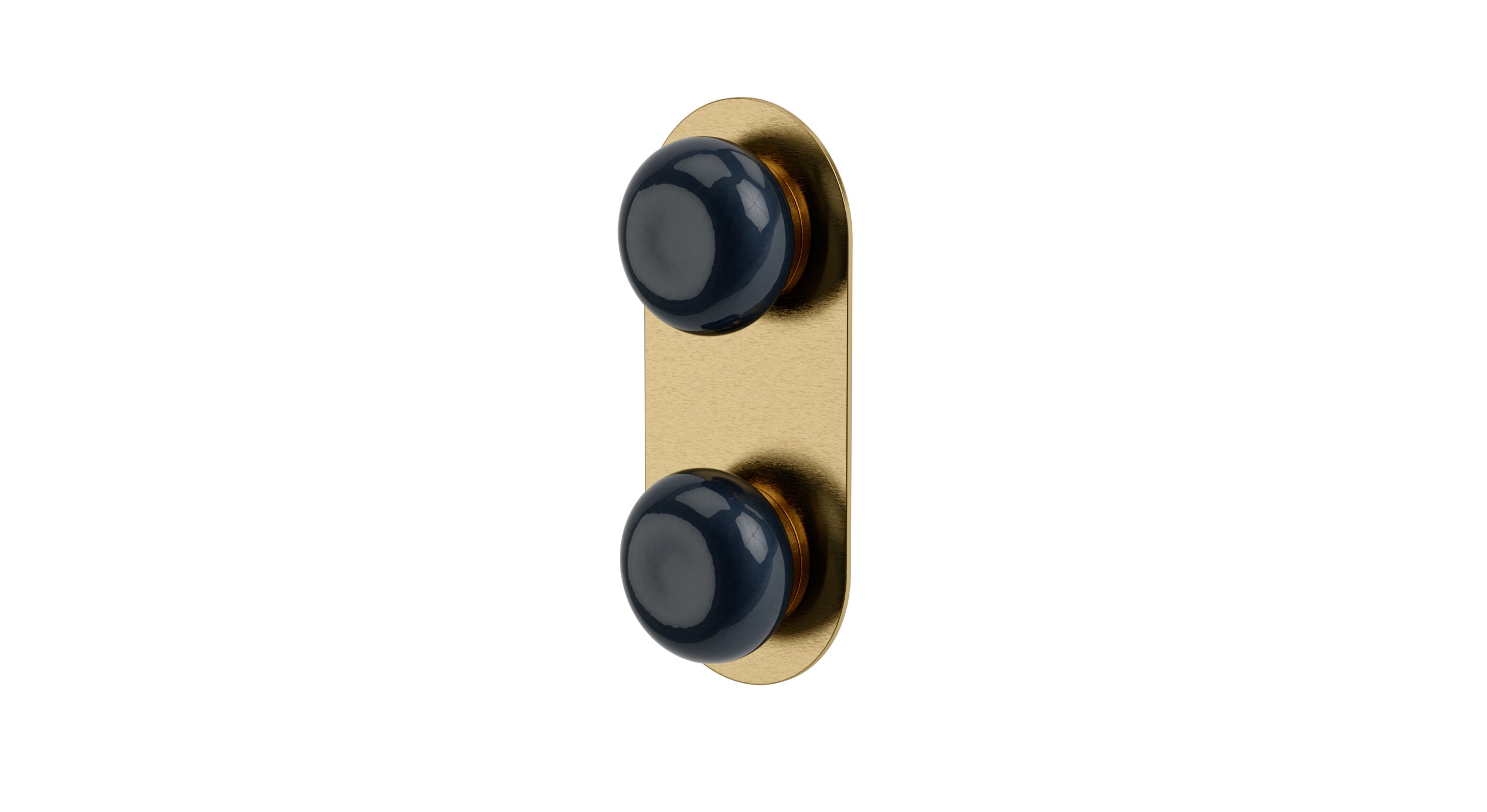 Foundry Two Handle Wall Mount Shower Trim with Pebble Ceramic Knob Handles in Satin Brass
