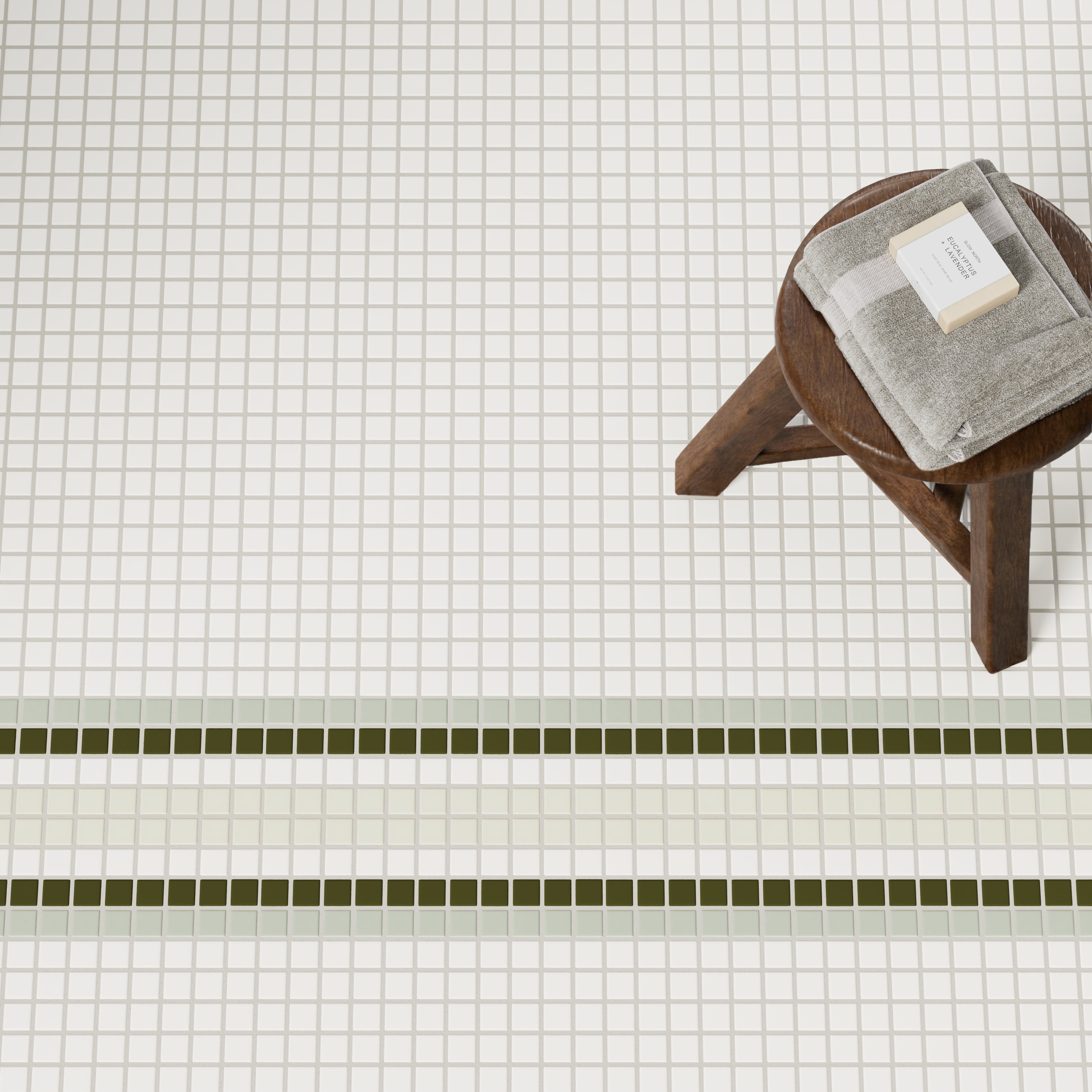 1x1 Tailored Stripe Border Sheeted Original Ceramic Tile in Celadon Matte