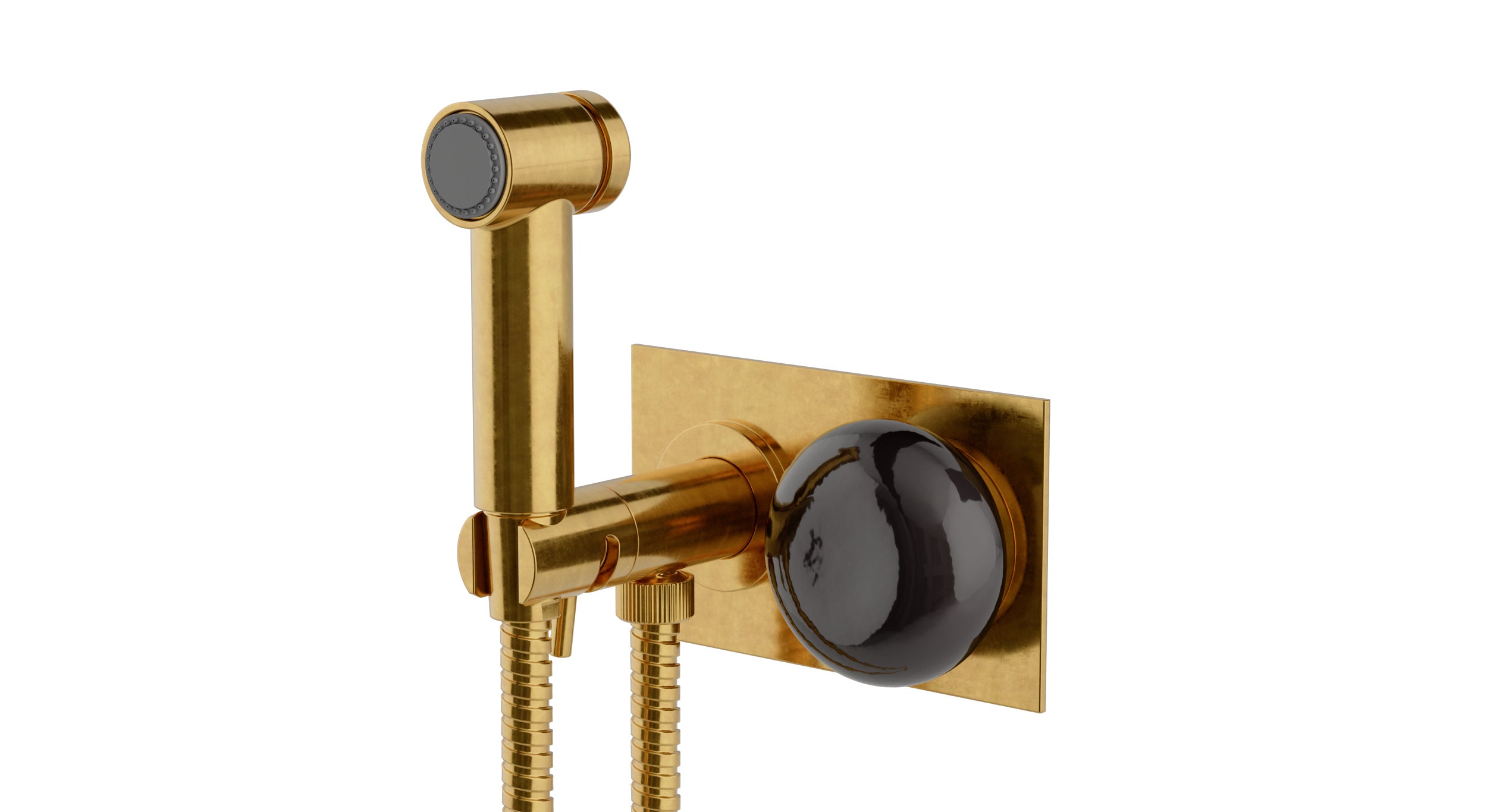 Foundry One Handle Wall Mount Bidet Trim with Pebble Ceramic Knob Handle in French Brass
