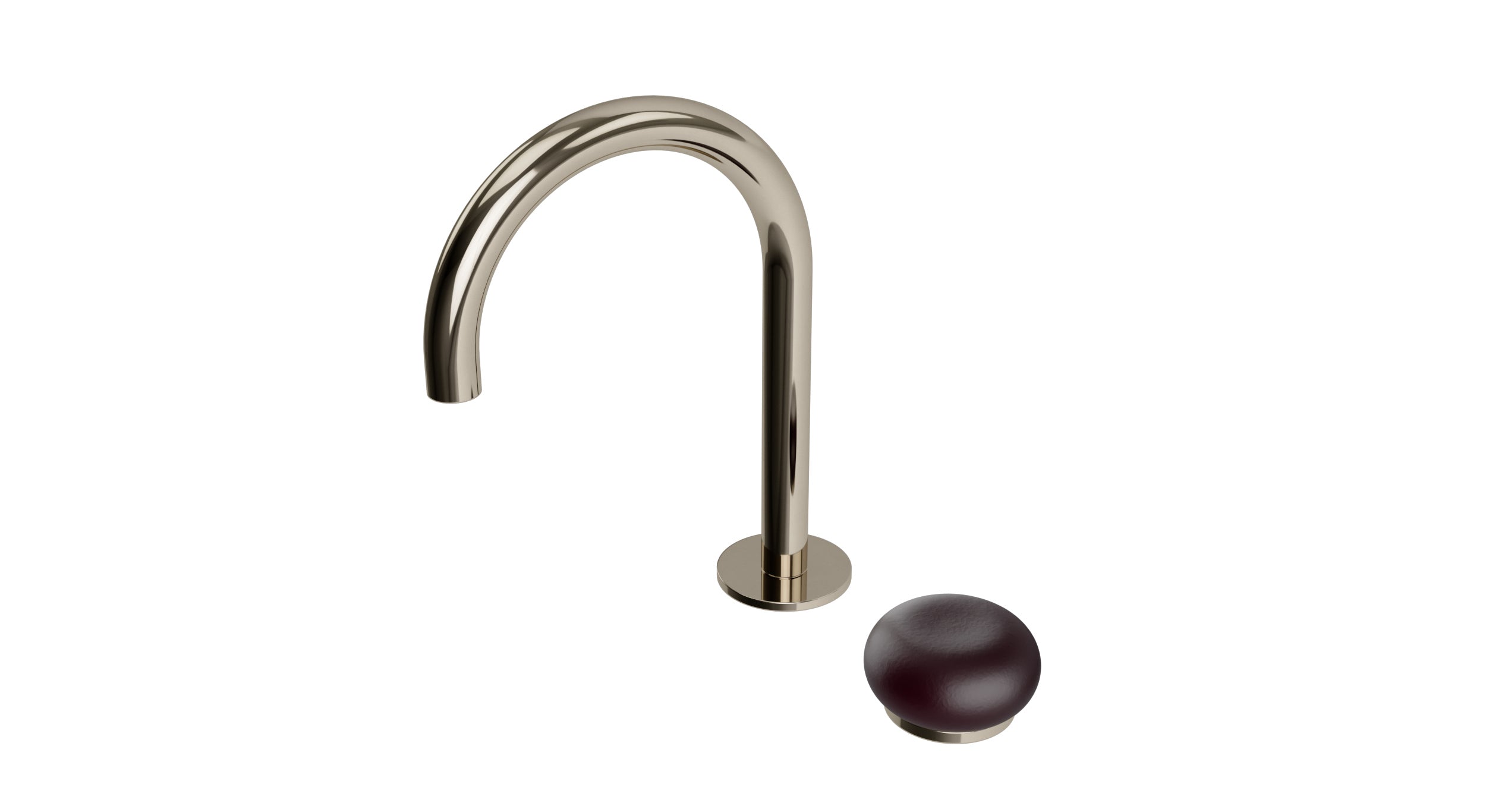 Foundry One Handle Deck Mount Gooseneck Lavatory Faucet with Pebble Ceramic Knob Handle in Polished Nickel