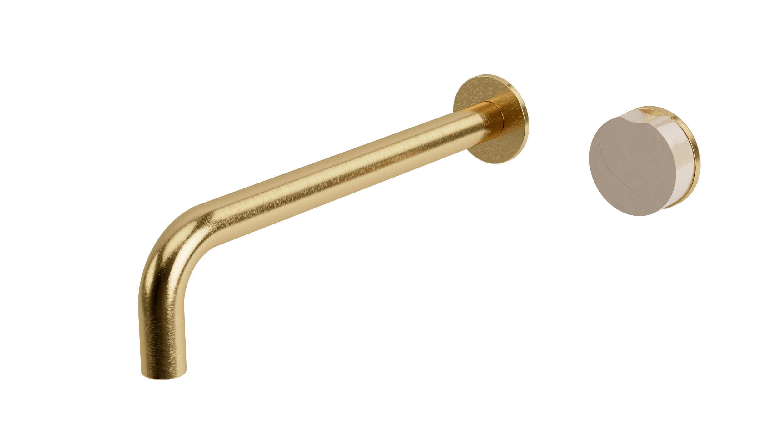 Foundry One Handle Wall Mount 10" Lavatory Faucet with Groove Ceramic Knob Handle in Satin Brass