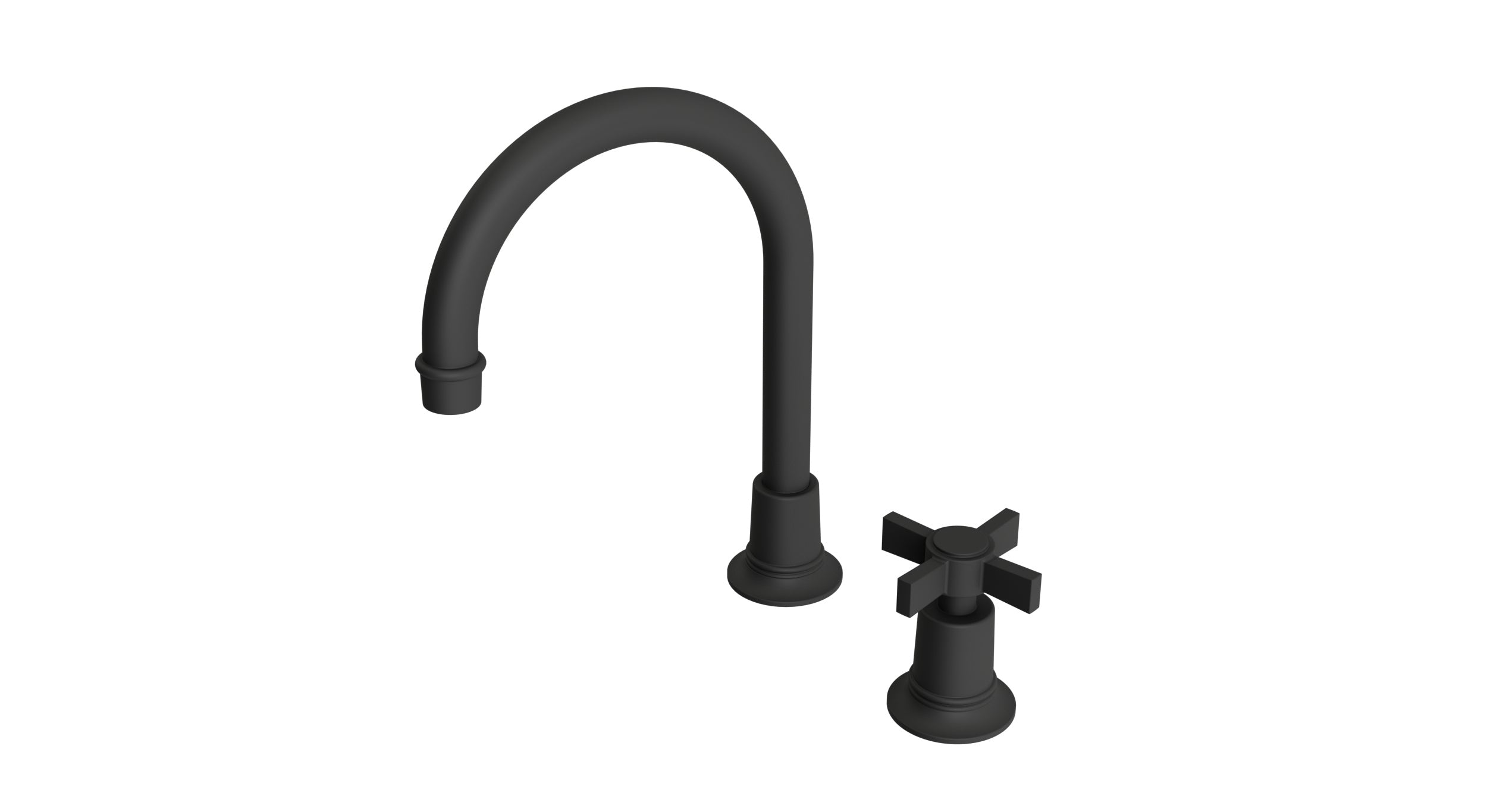 Emerson One Handle Deck Mount Gooseneck Lavatory Faucet with Defined Cross Handle in Matte Black