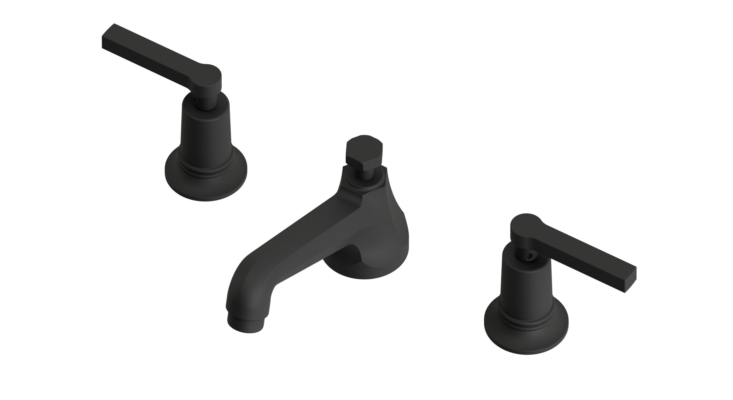 Emerson Two Handle Deck Mount Low Hexagon Lavatory Faucet with Classic Lever Handles in Matte Black