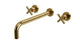 Flatiron Two Handle Wall Mount 12" Lavatory Faucet with Linear Cross Handles in Uncoated Polished Brass
