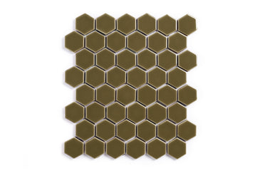 2" Hexagon Sheeted Original Ceramic Mosaic Tile in Chaparral Gloss