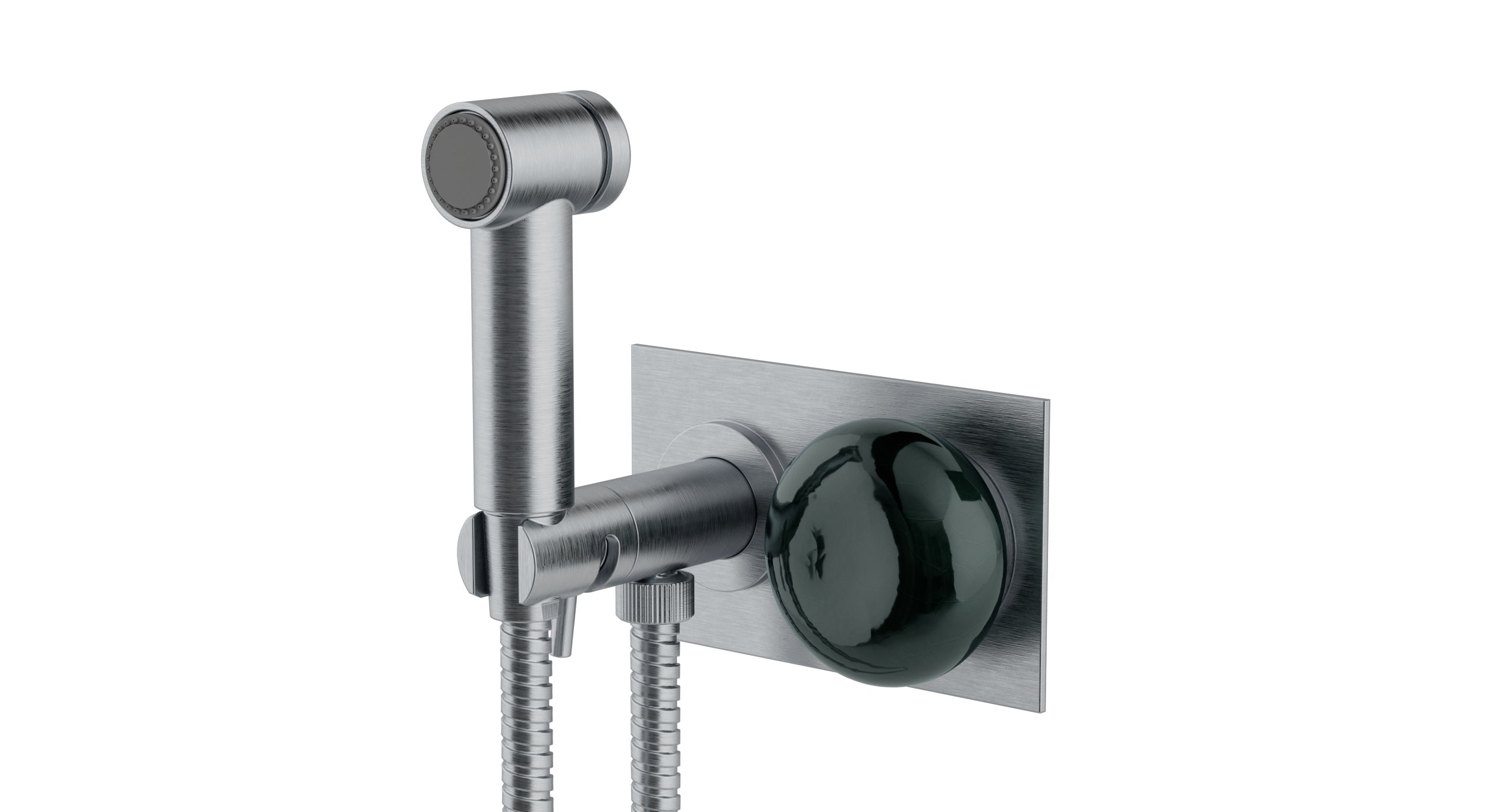 Foundry One Handle Wall Mount Bidet Trim with Pebble Ceramic Knob Handle in Satin Chrome
