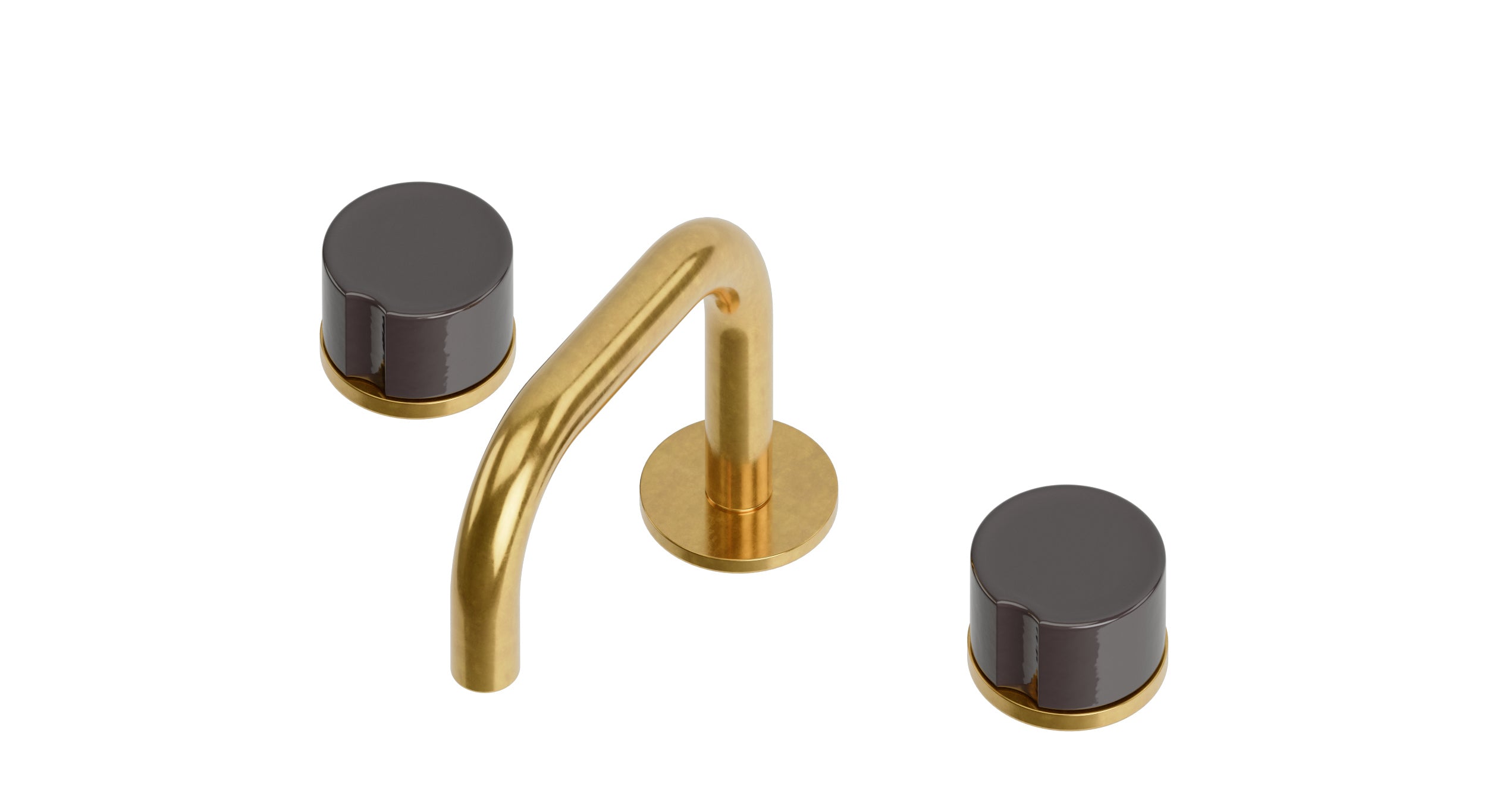 Foundry Two Handle Deck Mount Squaretop Lavatory Faucet with Groove Ceramic Knob Handles in French Brass