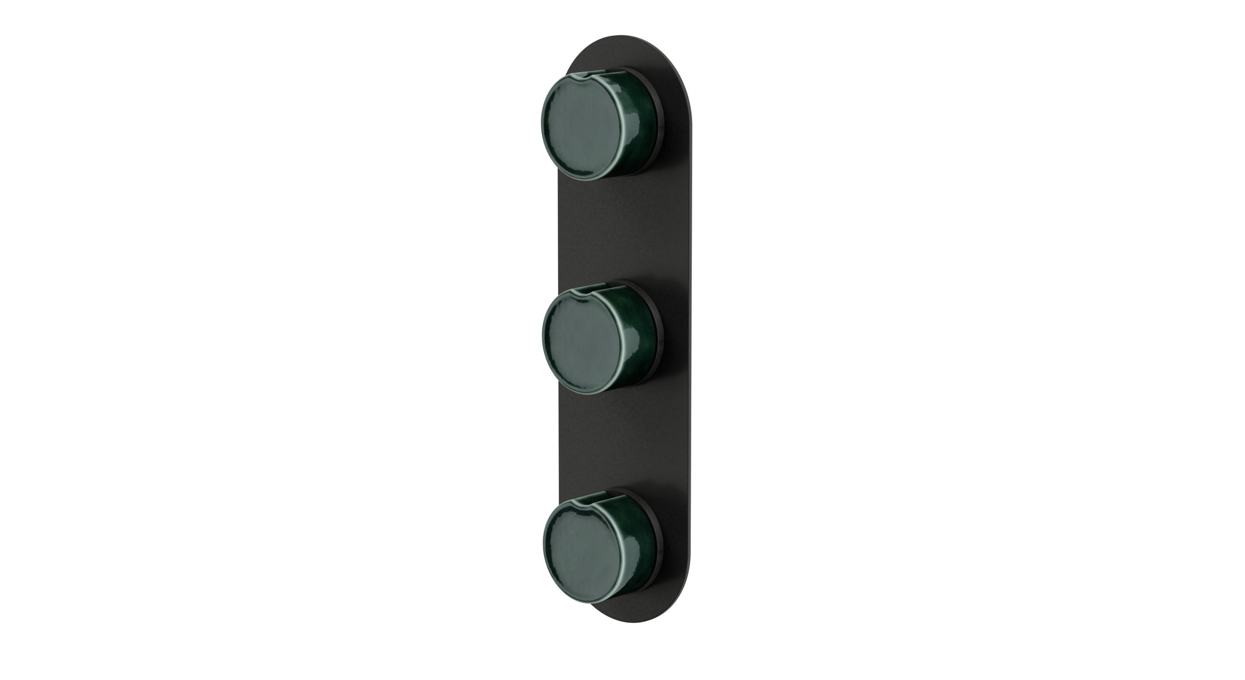 Foundry Three Handle Wall Mount Shower Trim with Groove Ceramic Knob Handles in Blackened Nickel