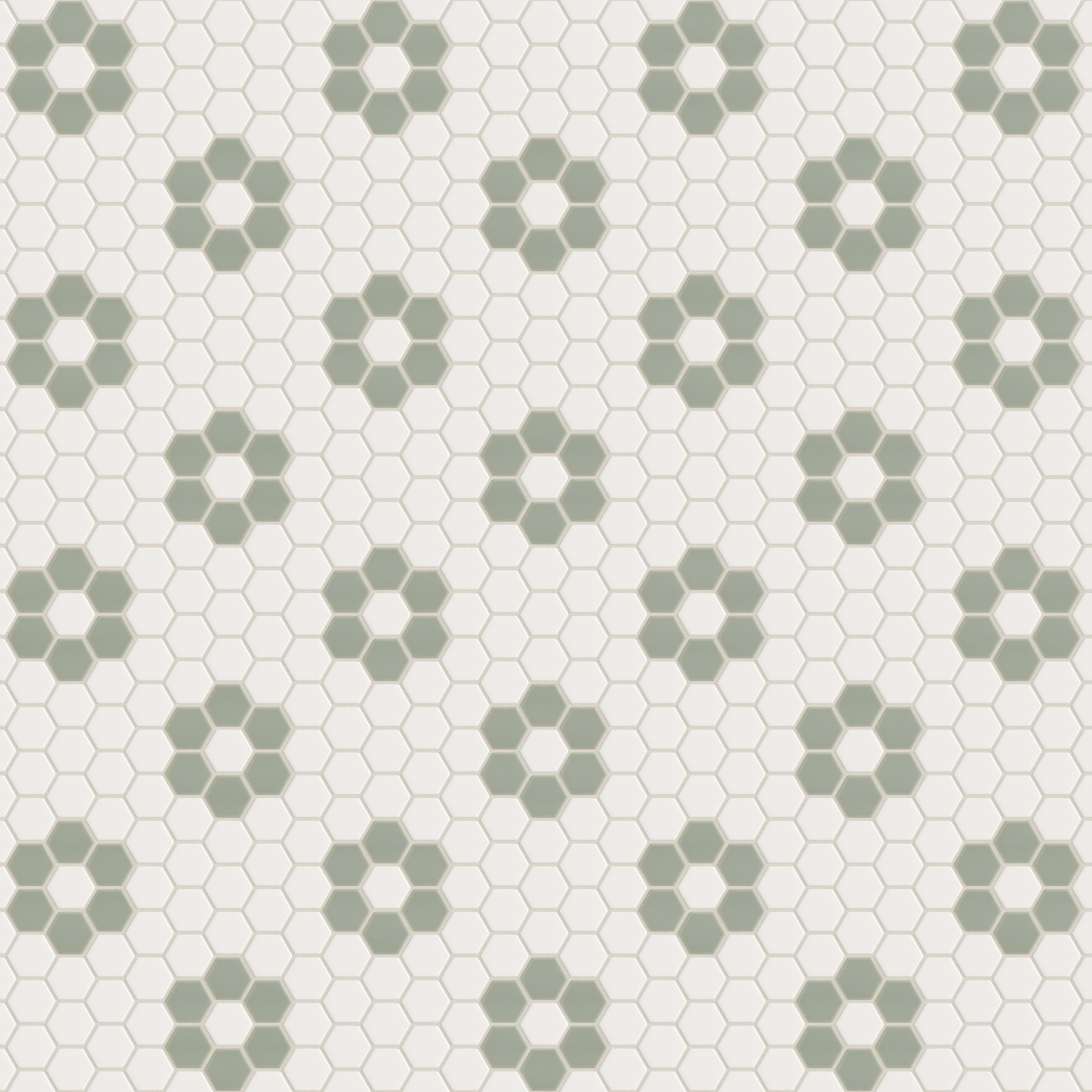 2" Hexagon Double Daisy Sheeted Original Ceramic Tile in Calcite Matte & Rosemary Matte