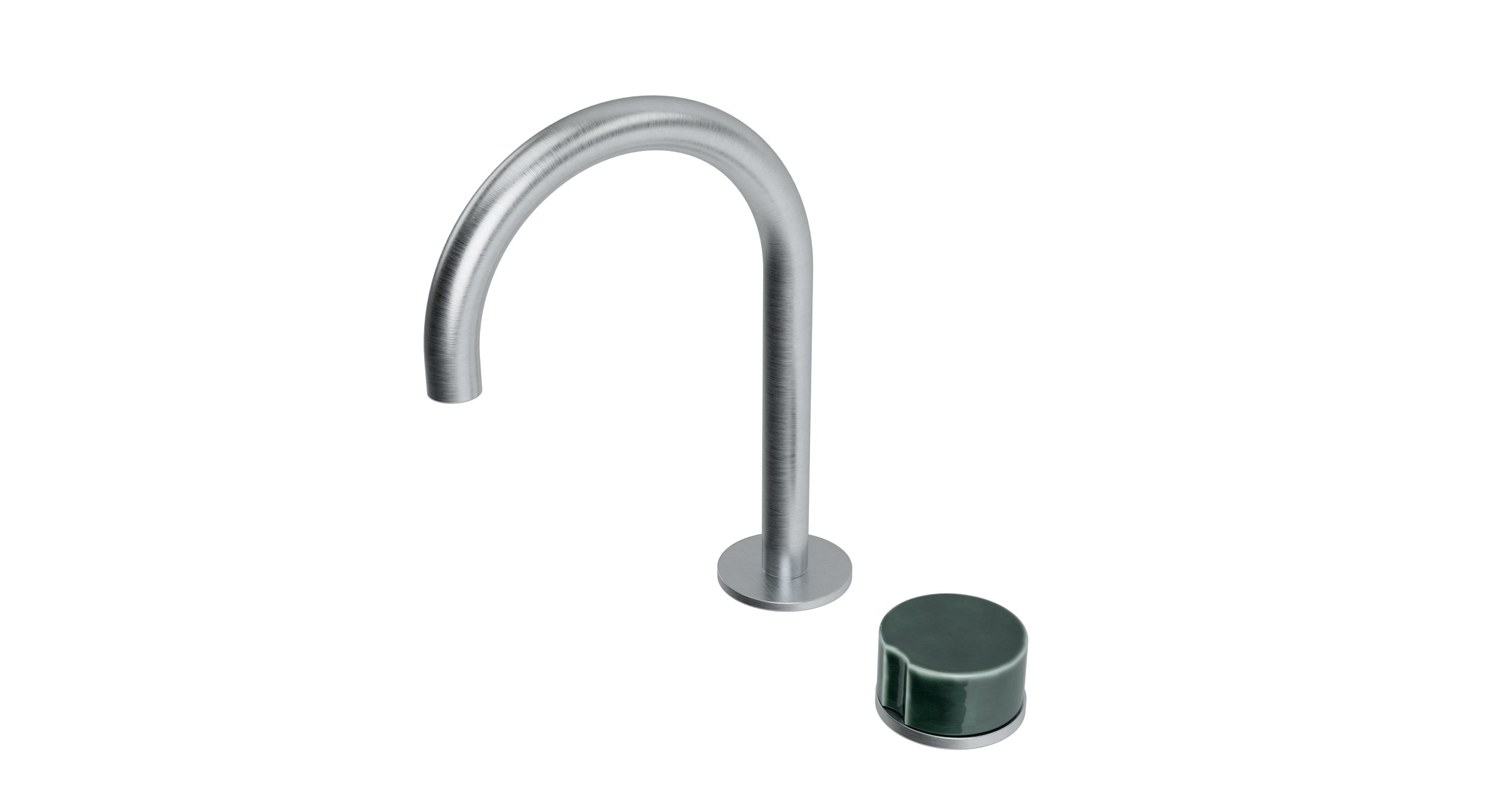 Foundry One Handle Deck Mount Gooseneck Lavatory Faucet with Groove Ceramic Knob Handle in Satin Chrome