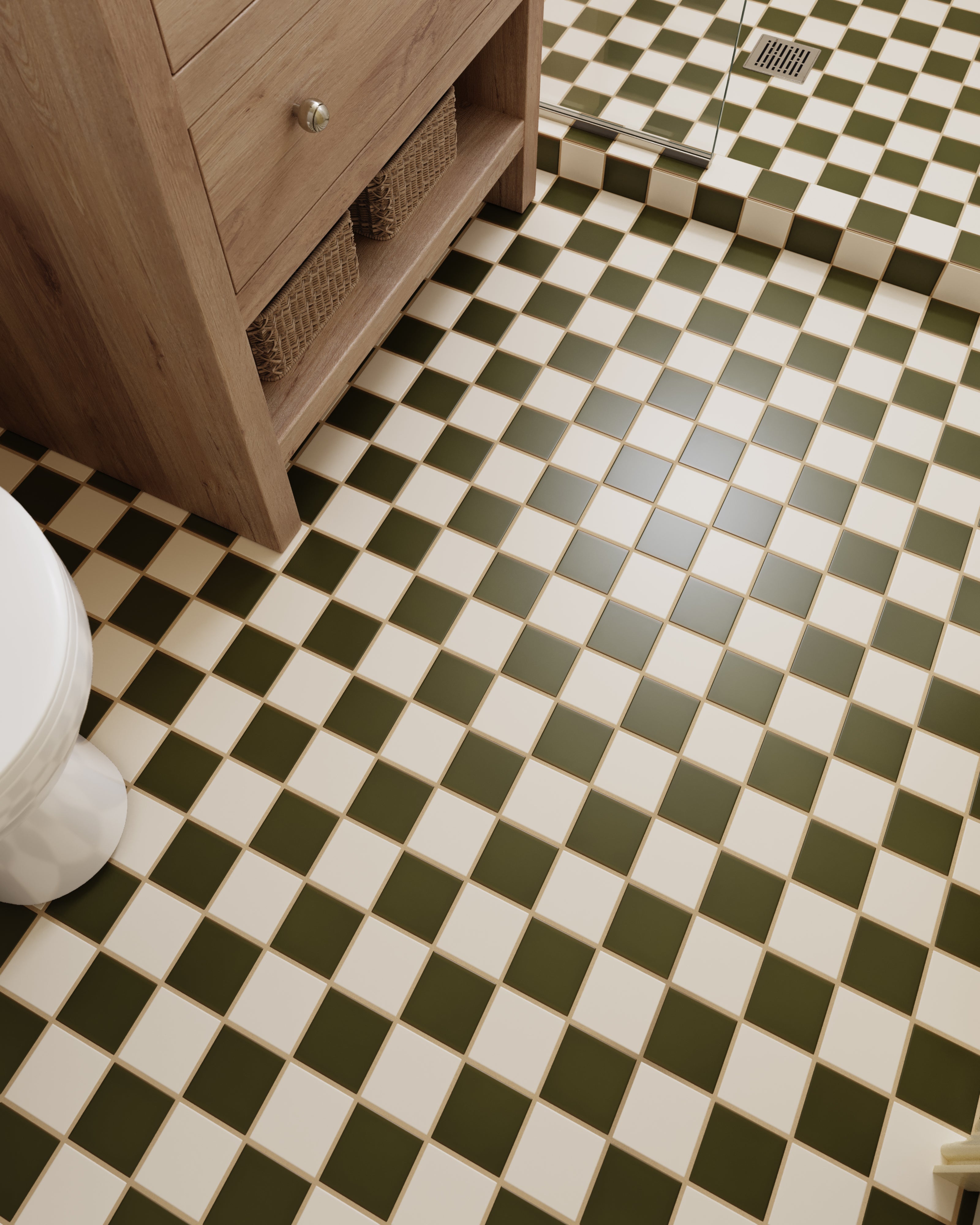 3x3 Checkerboard Sheeted Original Ceramic Tile in Limewash Matte & Bonsai Matte