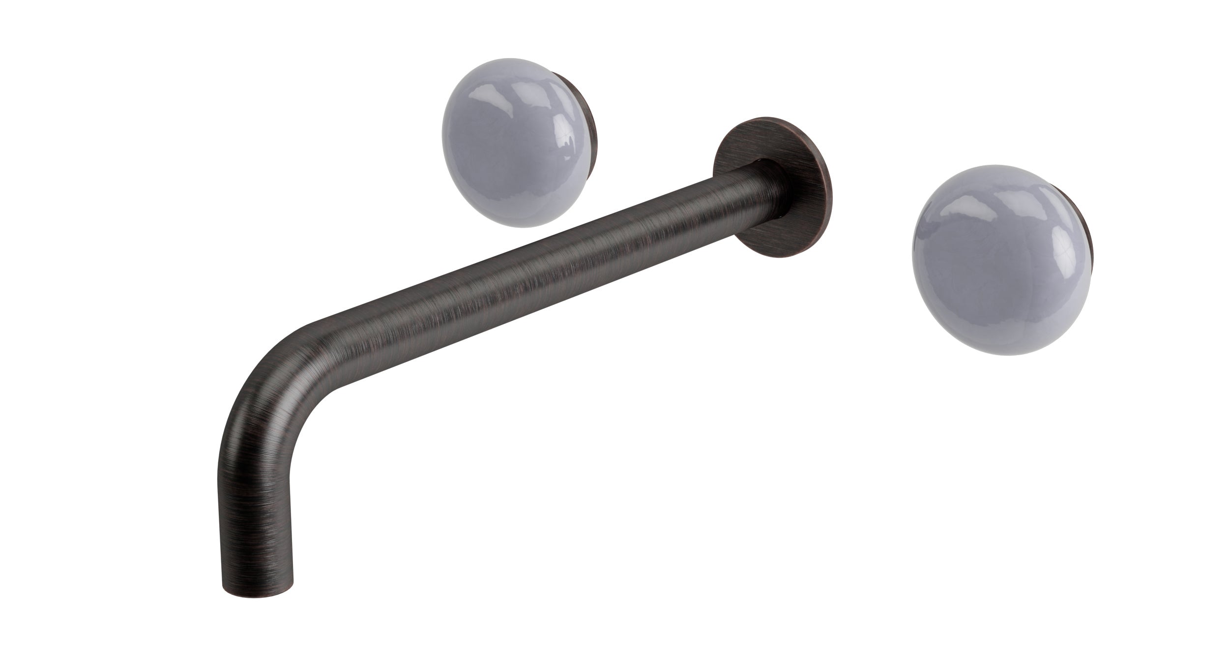 Foundry Two Handle Wall Mount 10" Lavatory Faucet with Pebble Ceramic Knob Handles in Antique Bronze
