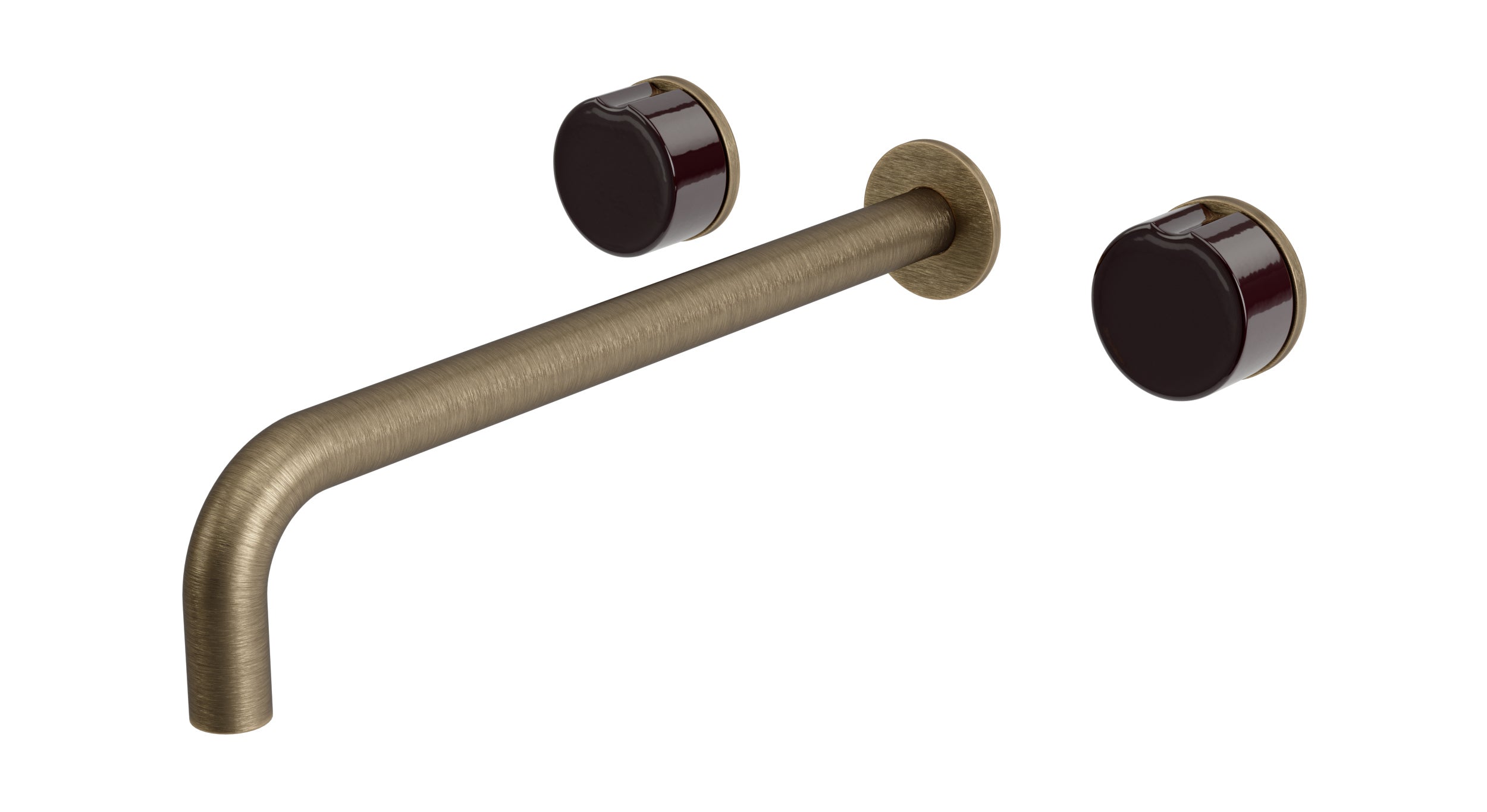 Foundry Two Handle Wall Mount 12" Lavatory Faucet with Groove Ceramic Knob Handles in Antique Nickel
