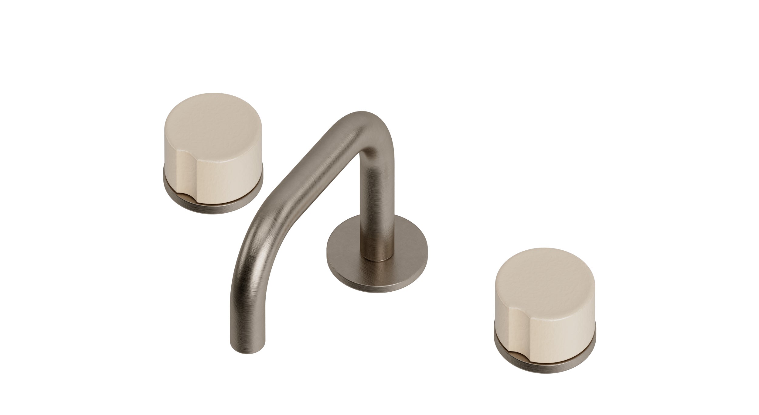 Foundry Two Handle Deck Mount Squaretop Lavatory Faucet with Groove Ceramic Knob Handles in Antique Nickel