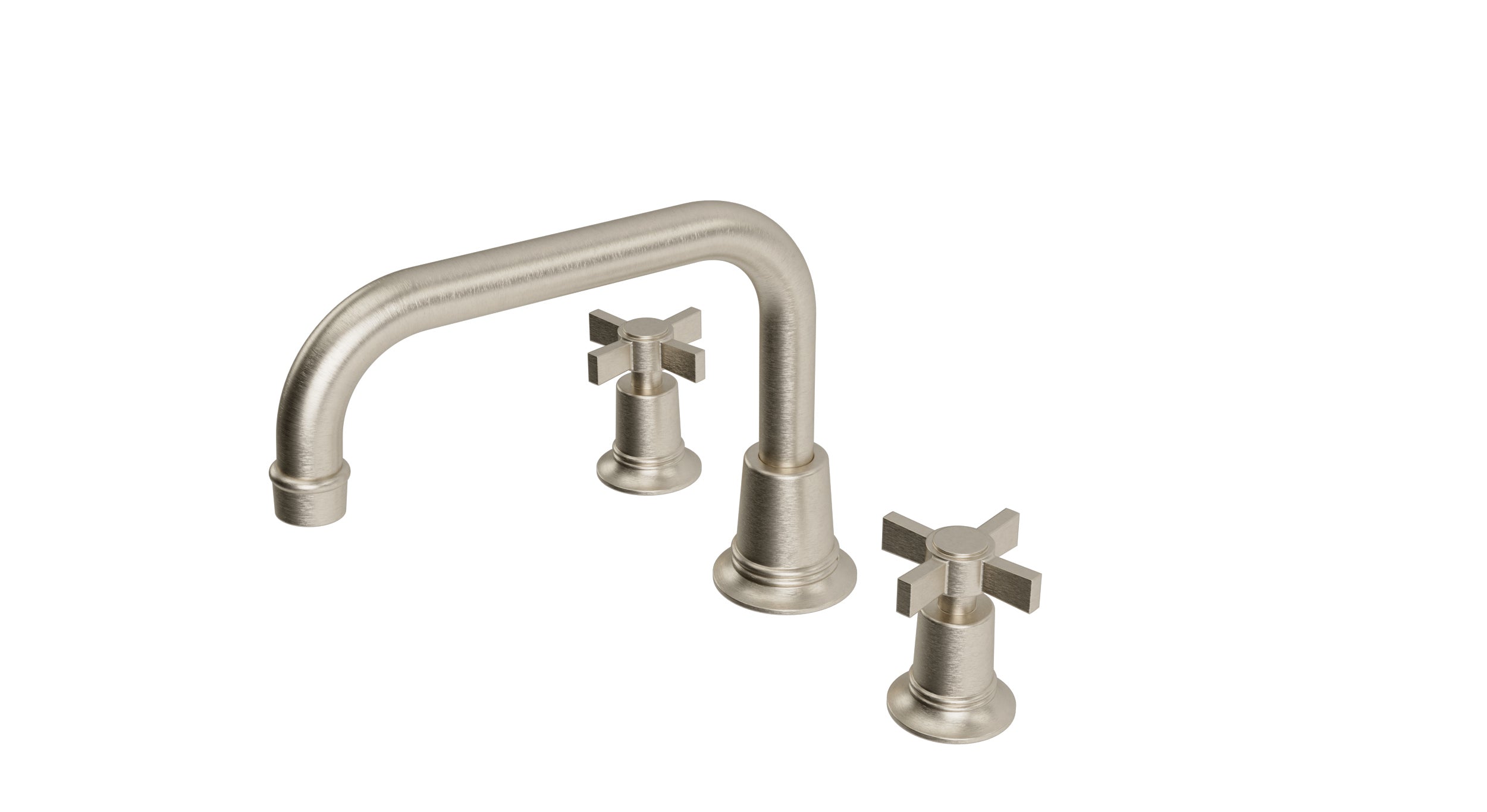 Emerson Two Handle Deck Mount Squaretop Bath Trim with Defined Cross Handles in Satin Nickel