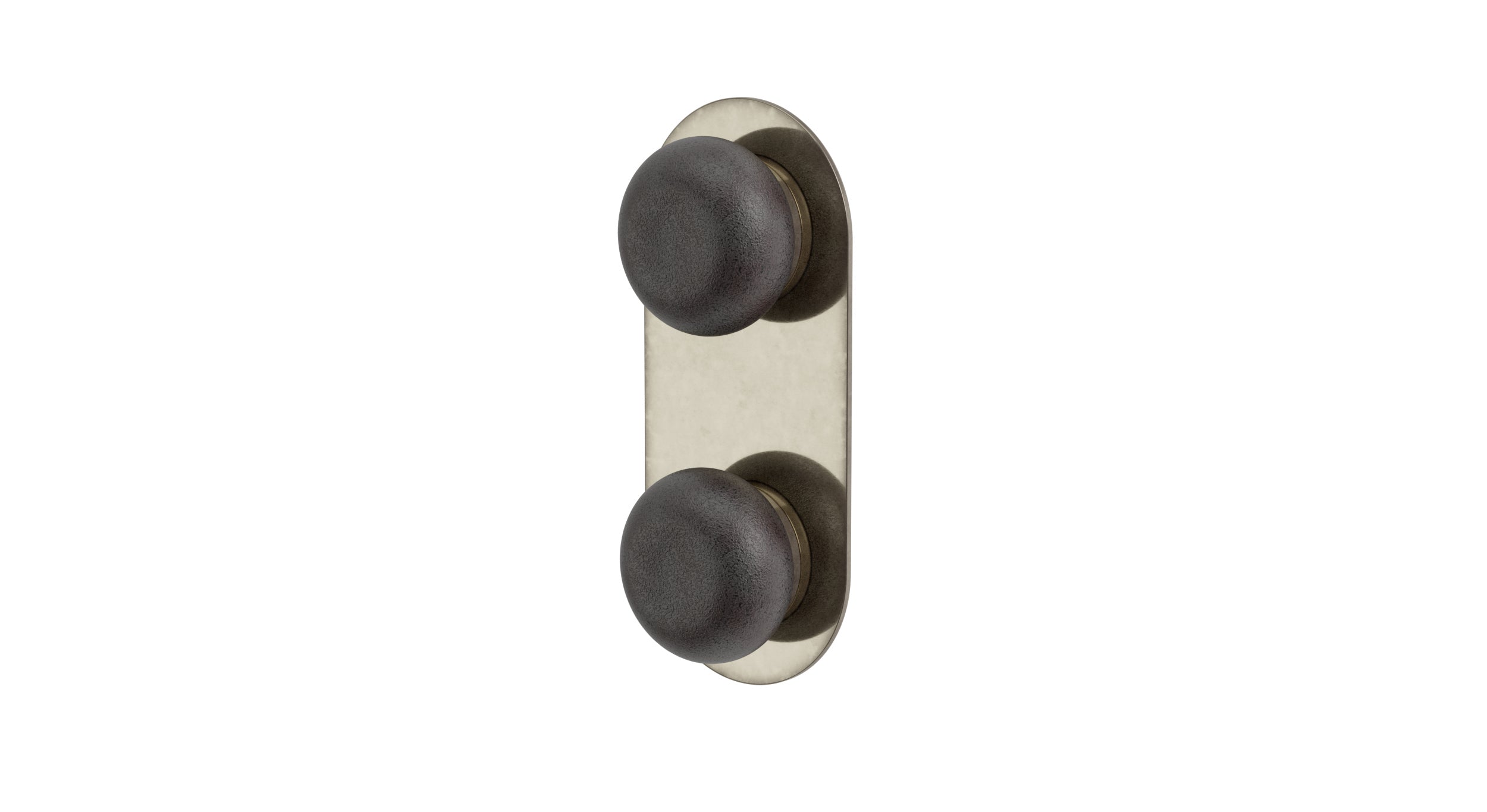 Foundry Two Handle Wall Mount Shower Trim with Pebble Ceramic Knob Handles in French Nickel