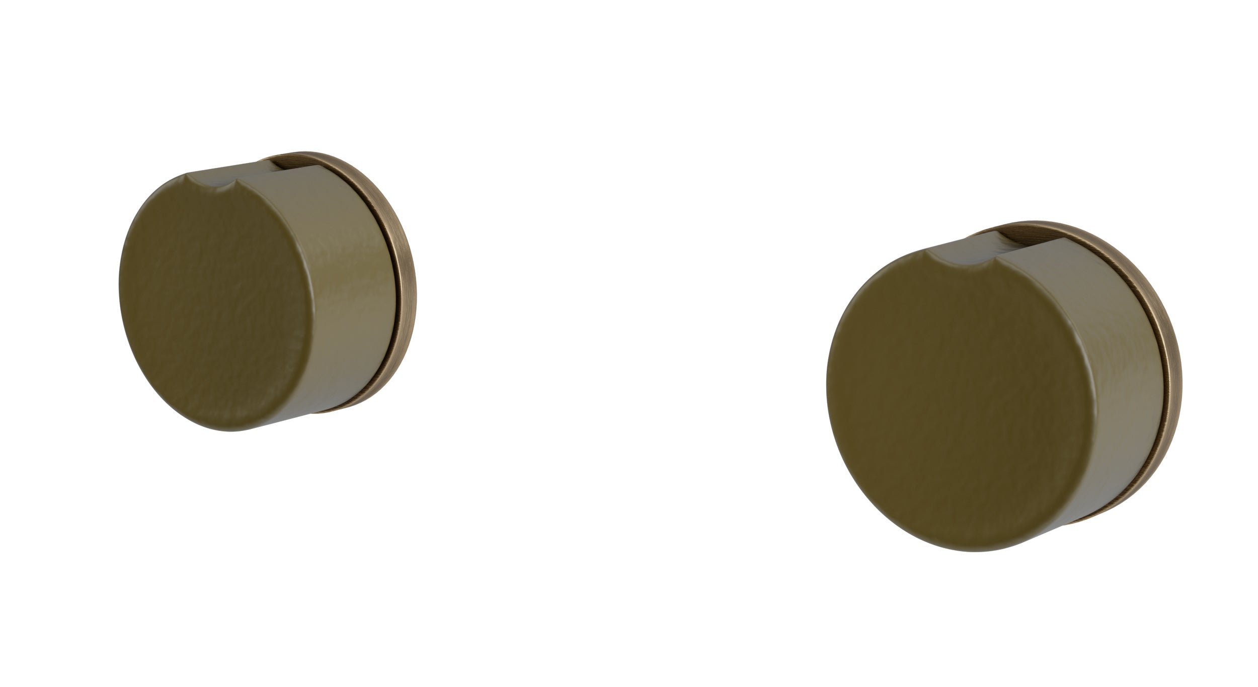 Foundry Two Handle Wall Mount Bath Trim with Groove Ceramic Knob Handles in Antique Brass
