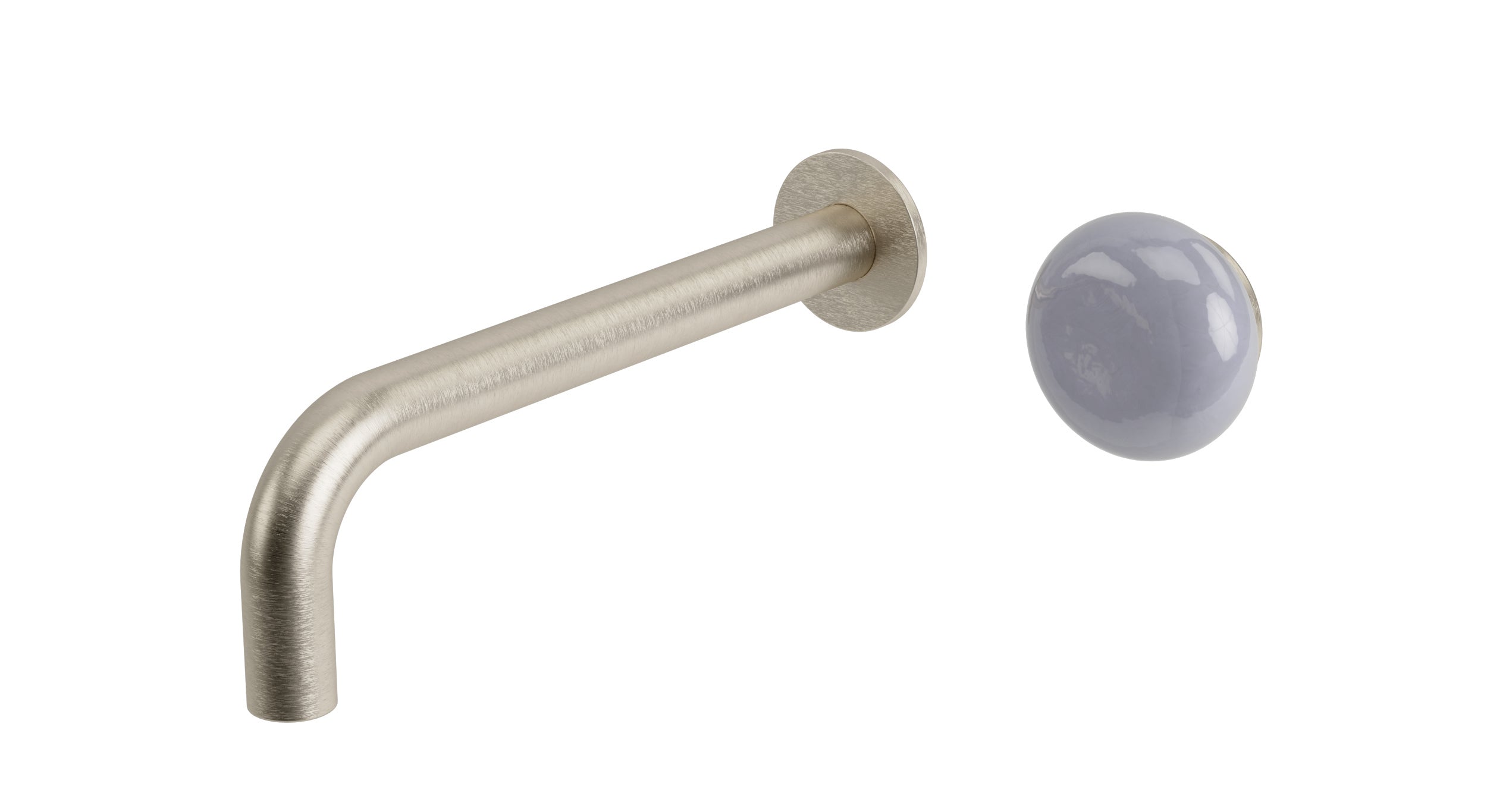 Foundry One Handle Wall Mount 7.5" Lavatory Faucet with Pebble Ceramic Knob Handle in Satin Nickel