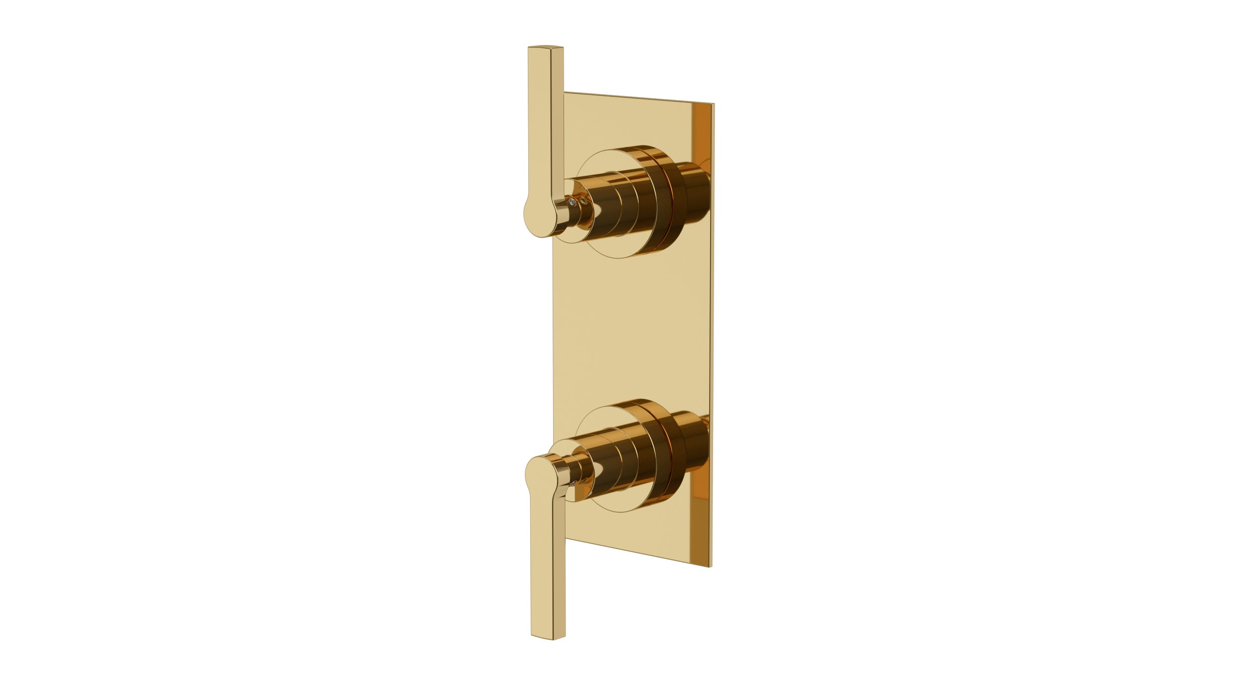 Flatiron Two Handle Wall Mount Shower Trim with Linear Lever Handles in Polished Brass