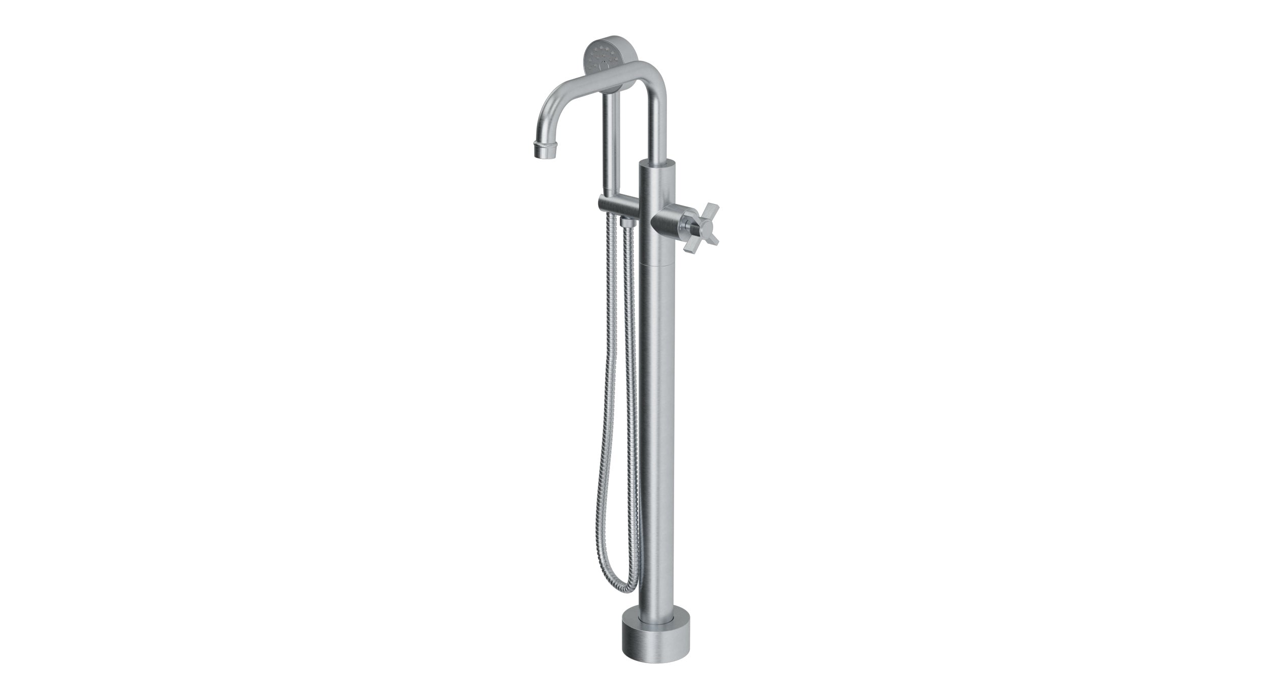 Emerson One Handle Floor Mount Squaretop Bath Trim with Hand Shower and Defined Cross Handle in Satin Chrome