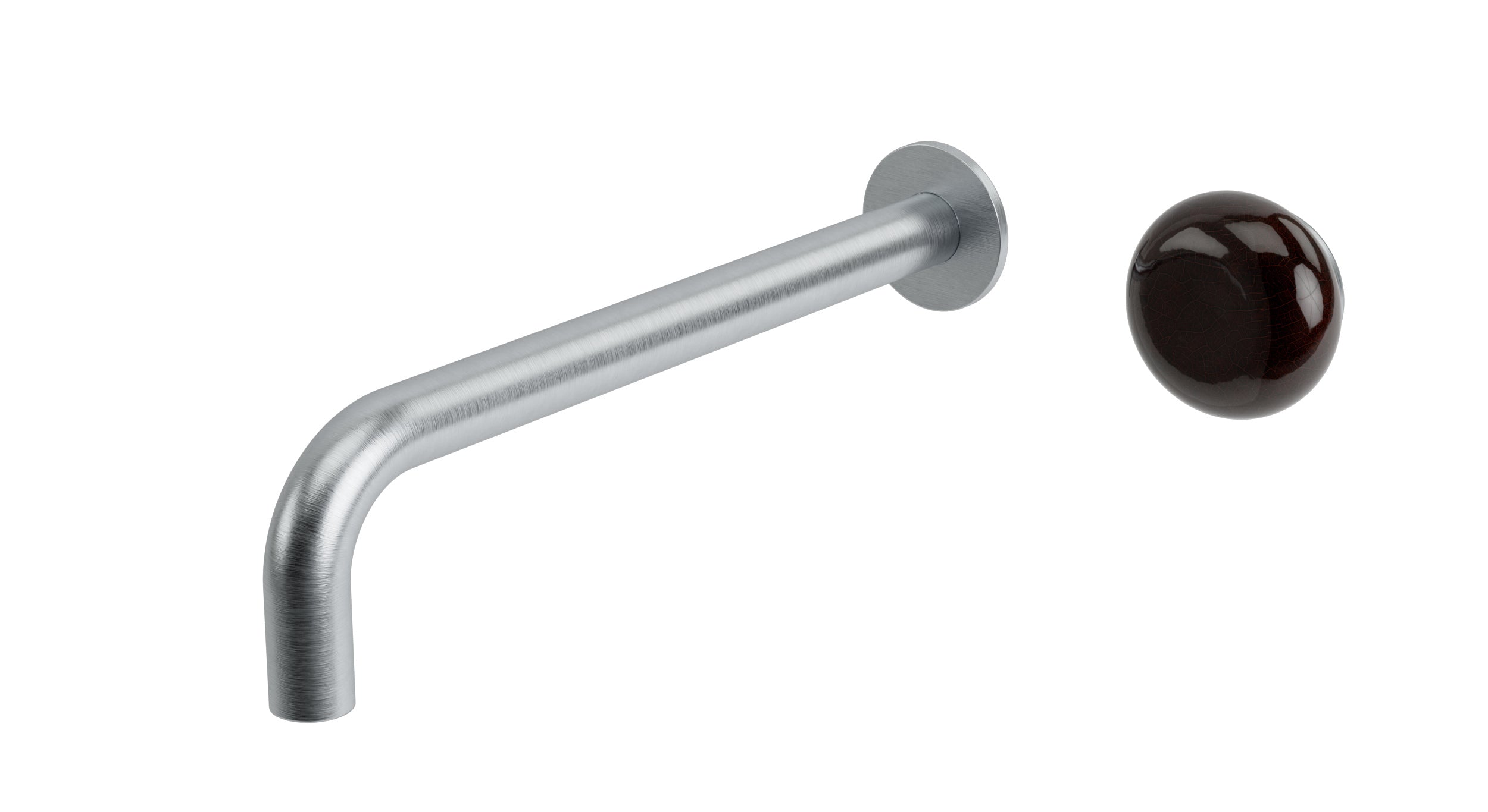 Foundry One Handle Wall Mount 10" Lavatory Faucet with Pebble Ceramic Knob Handle in Satin Chrome