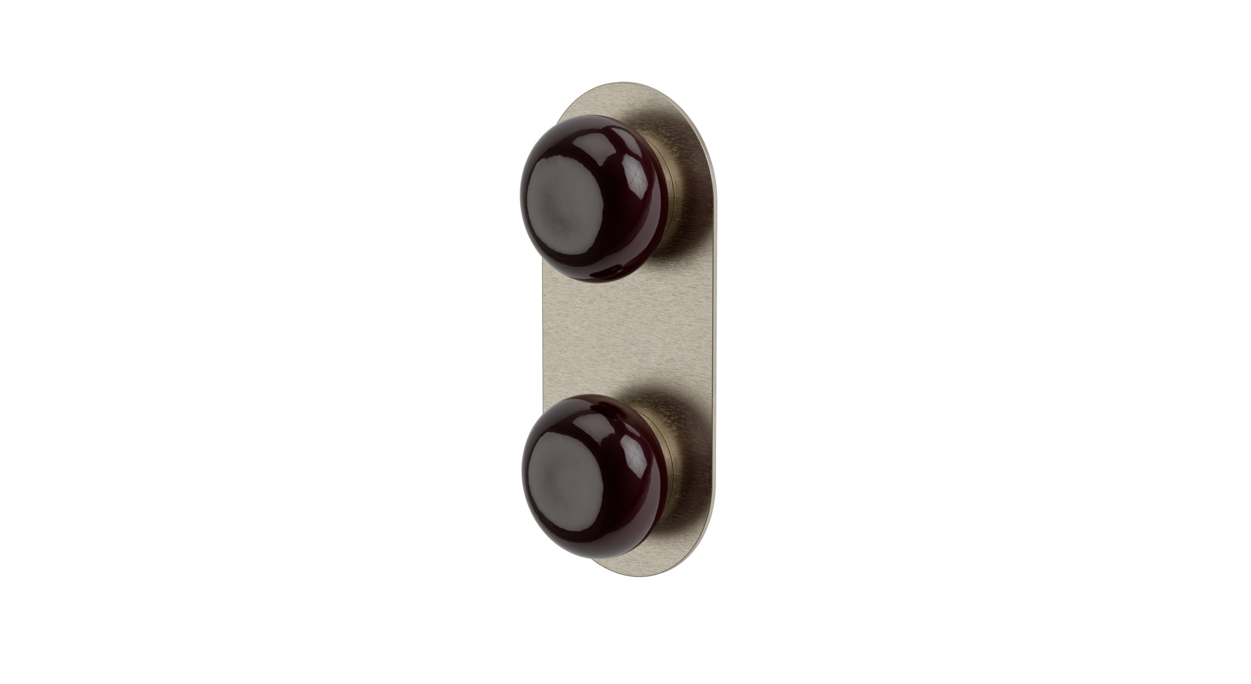 Foundry Two Handle Wall Mount Shower Trim with Pebble Ceramic Knob Handles in Satin Nickel