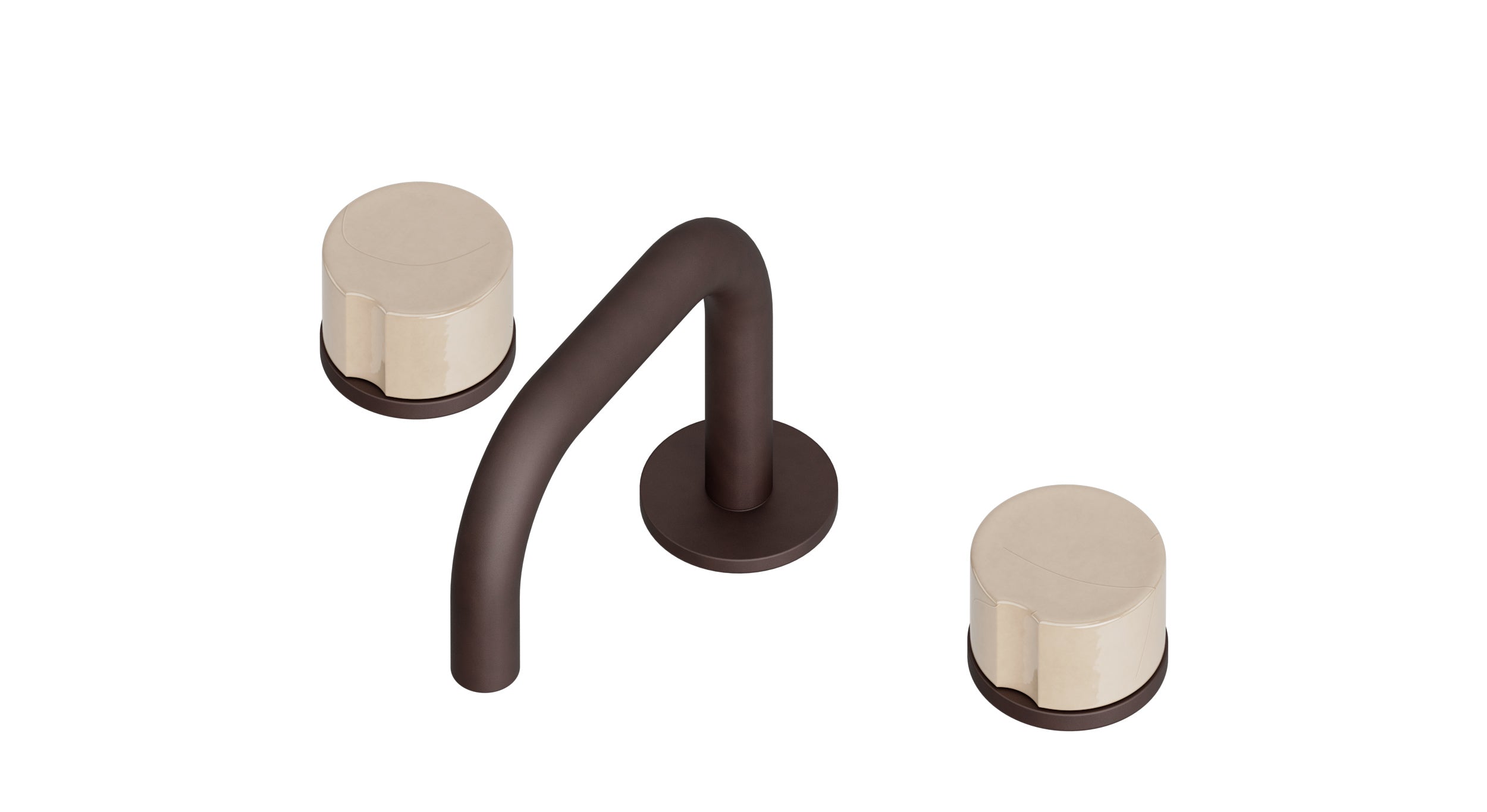 Foundry Two Handle Deck Mount Squaretop Lavatory Faucet with Groove Ceramic Knob Handles in Architectural Copper