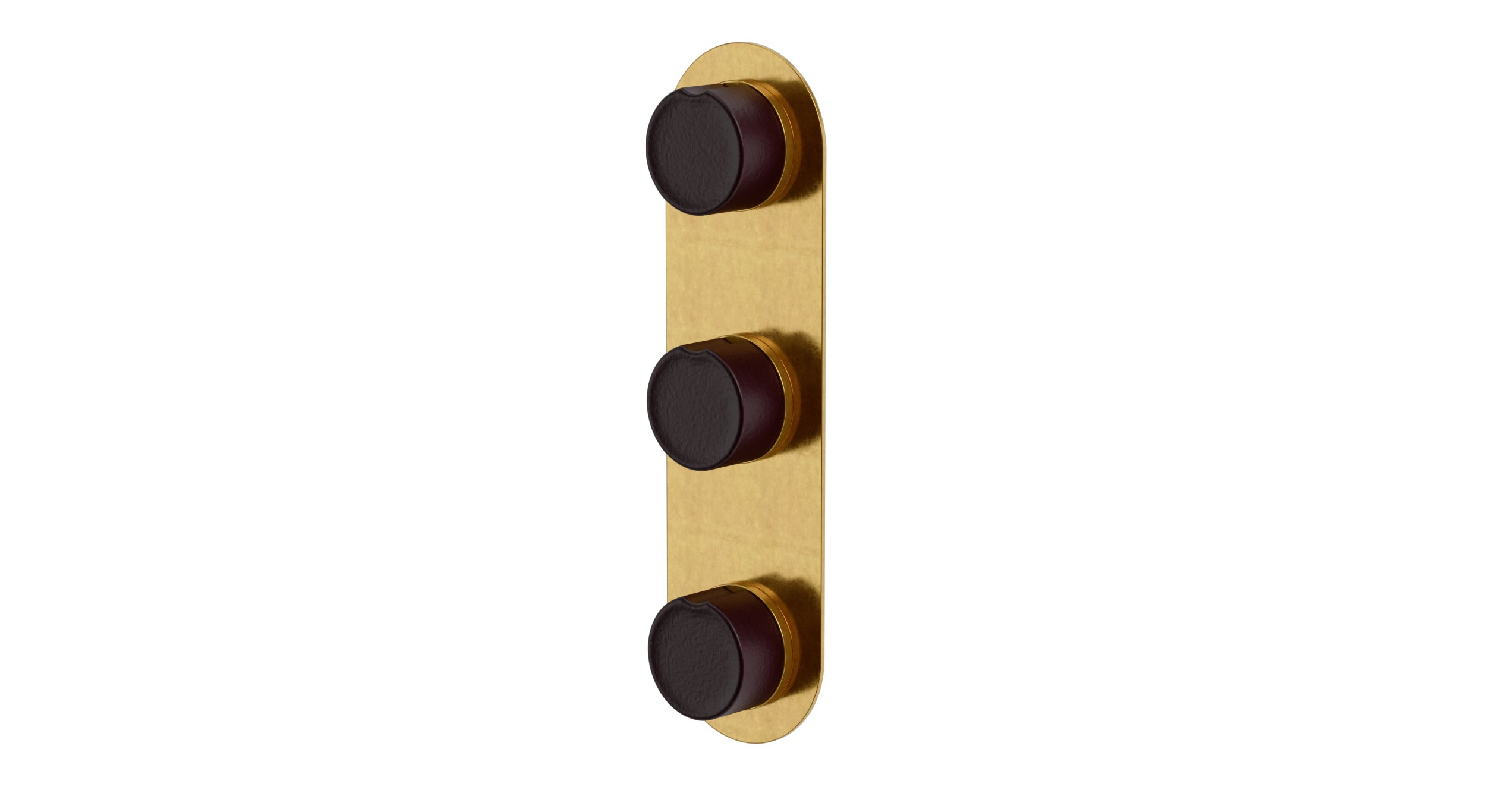 Foundry Three Handle Wall Mount Shower Trim with Groove Ceramic Knob Handles in French Brass