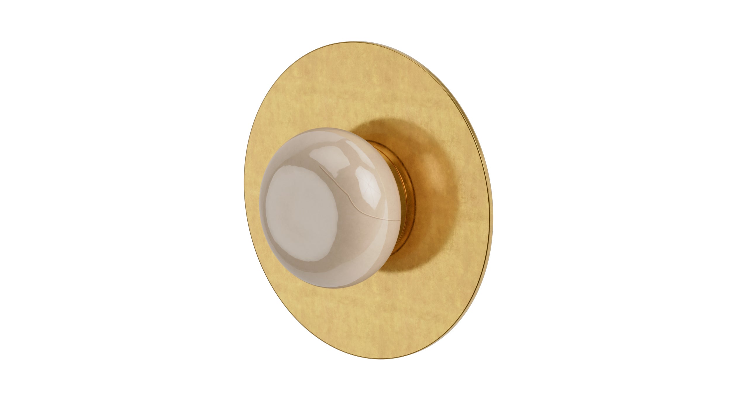 Foundry One Handle Wall Mount Shower Trim with Pebble Ceramic Knob Handle in French Brass