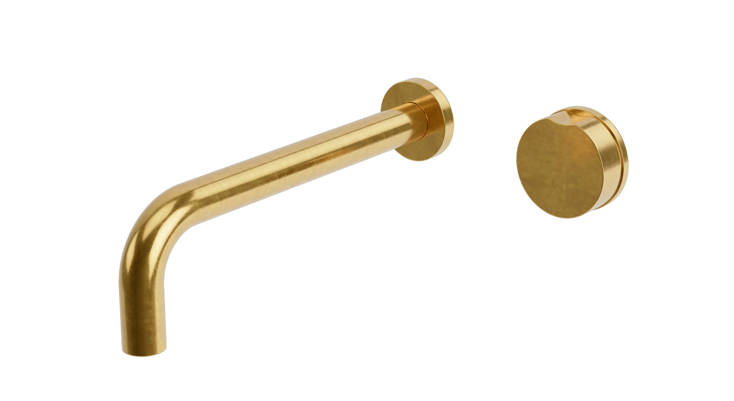 Foundry One Handle Wall Mount 10" Lavatory Faucet with Barrel Knob Handle in French Brass