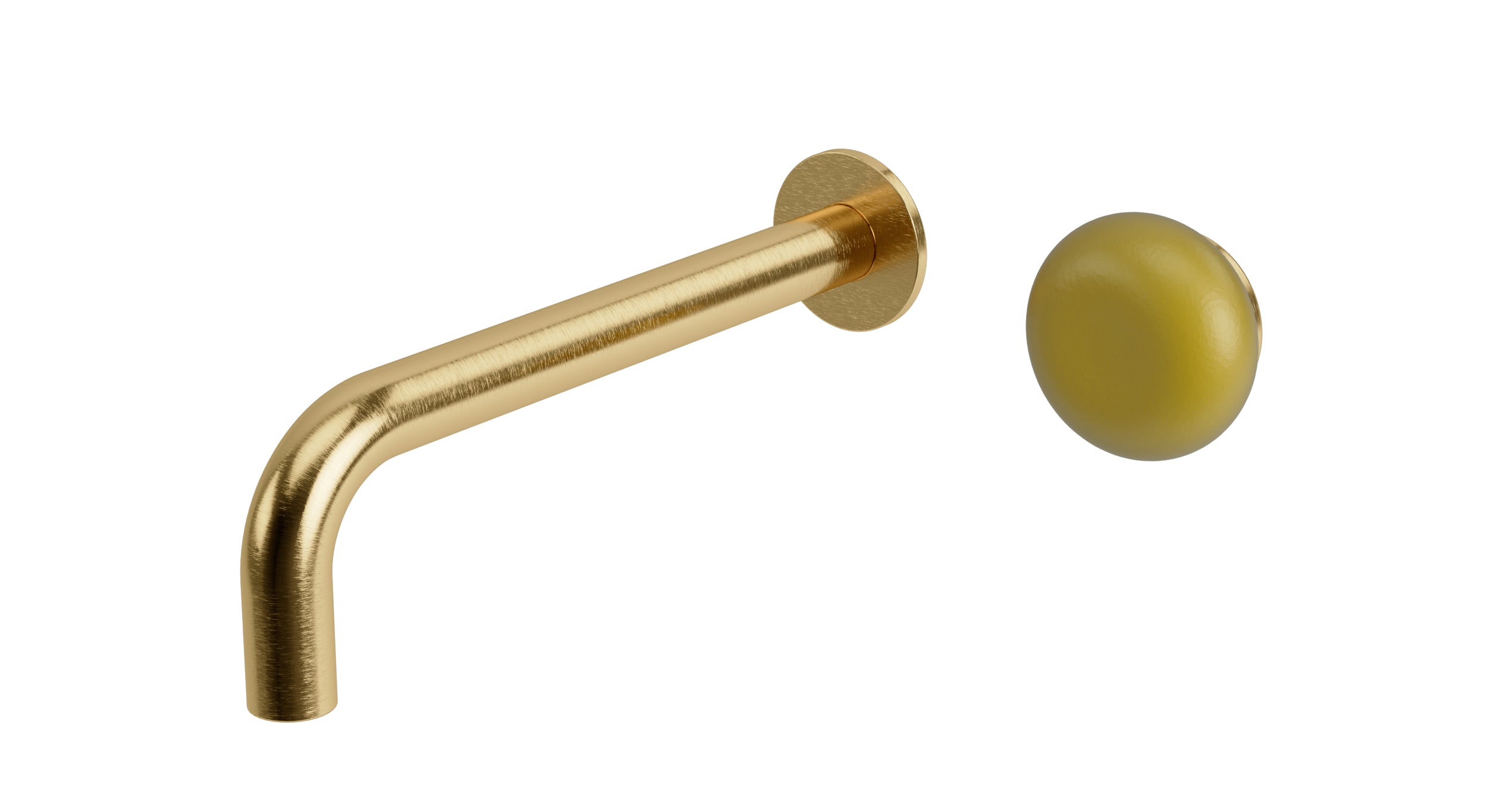 Foundry One Handle Wall Mount 7.5" Lavatory Faucet with Pebble Ceramic Knob Handle in Satin Brass