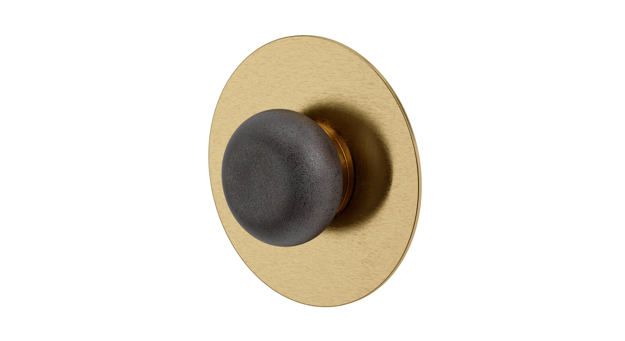 Foundry One Handle Wall Mount Shower Trim with Pebble Ceramic Knob Handle in Satin Brass