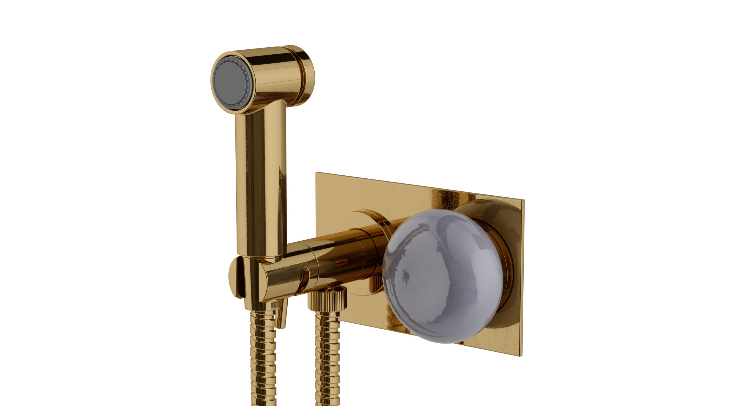 Foundry One Handle Wall Mount Bidet Trim with Pebble Ceramic Knob Handle in Uncoated Polished Brass