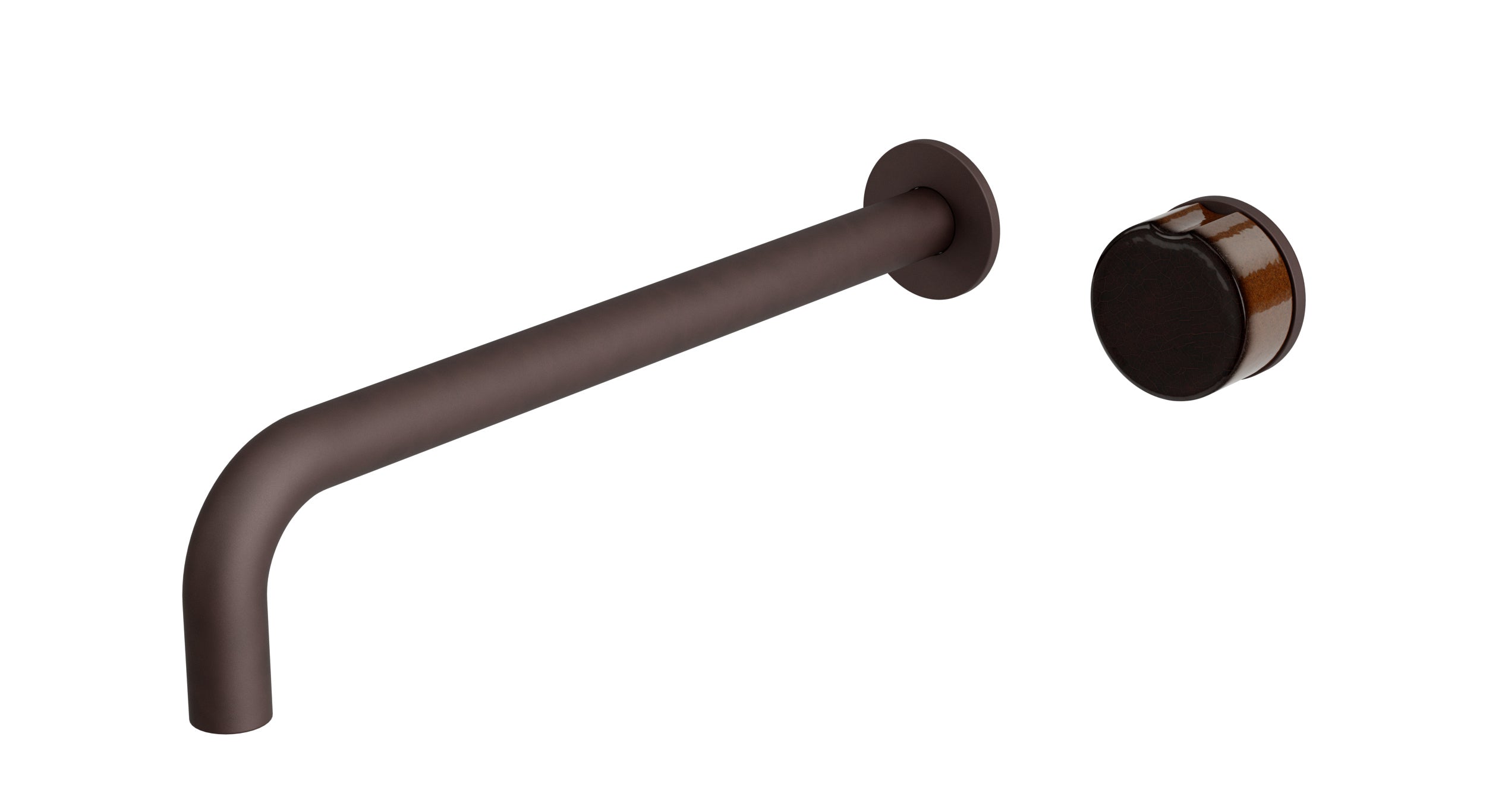 Foundry One Handle Wall Mount 12" Lavatory Faucet with Pebble Ceramic Knob Handle in Architectural Copper