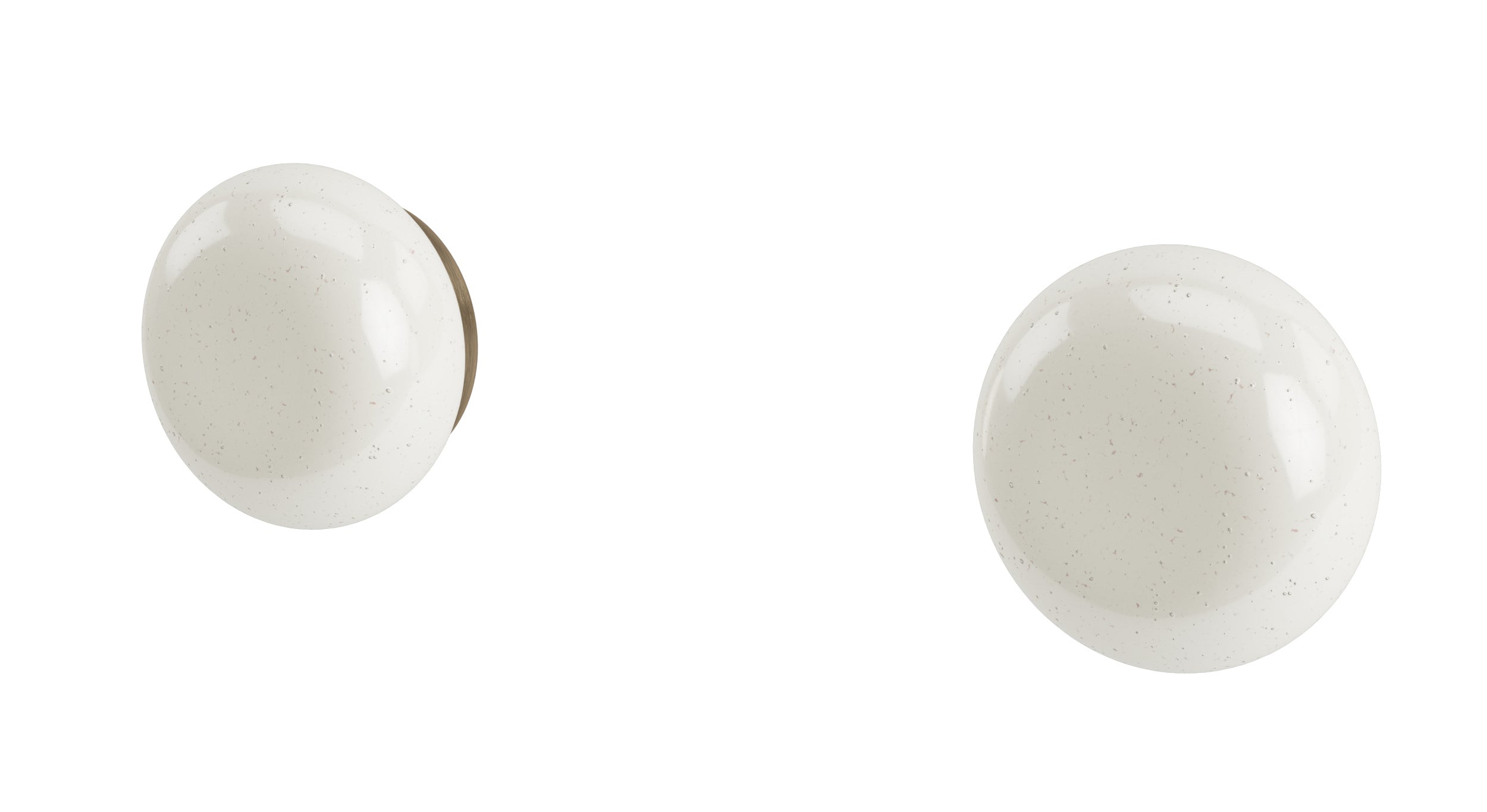 Foundry Two Handle Wall Mount Bath Trim with Pebble Ceramic Knob Handles in Antique Brass
