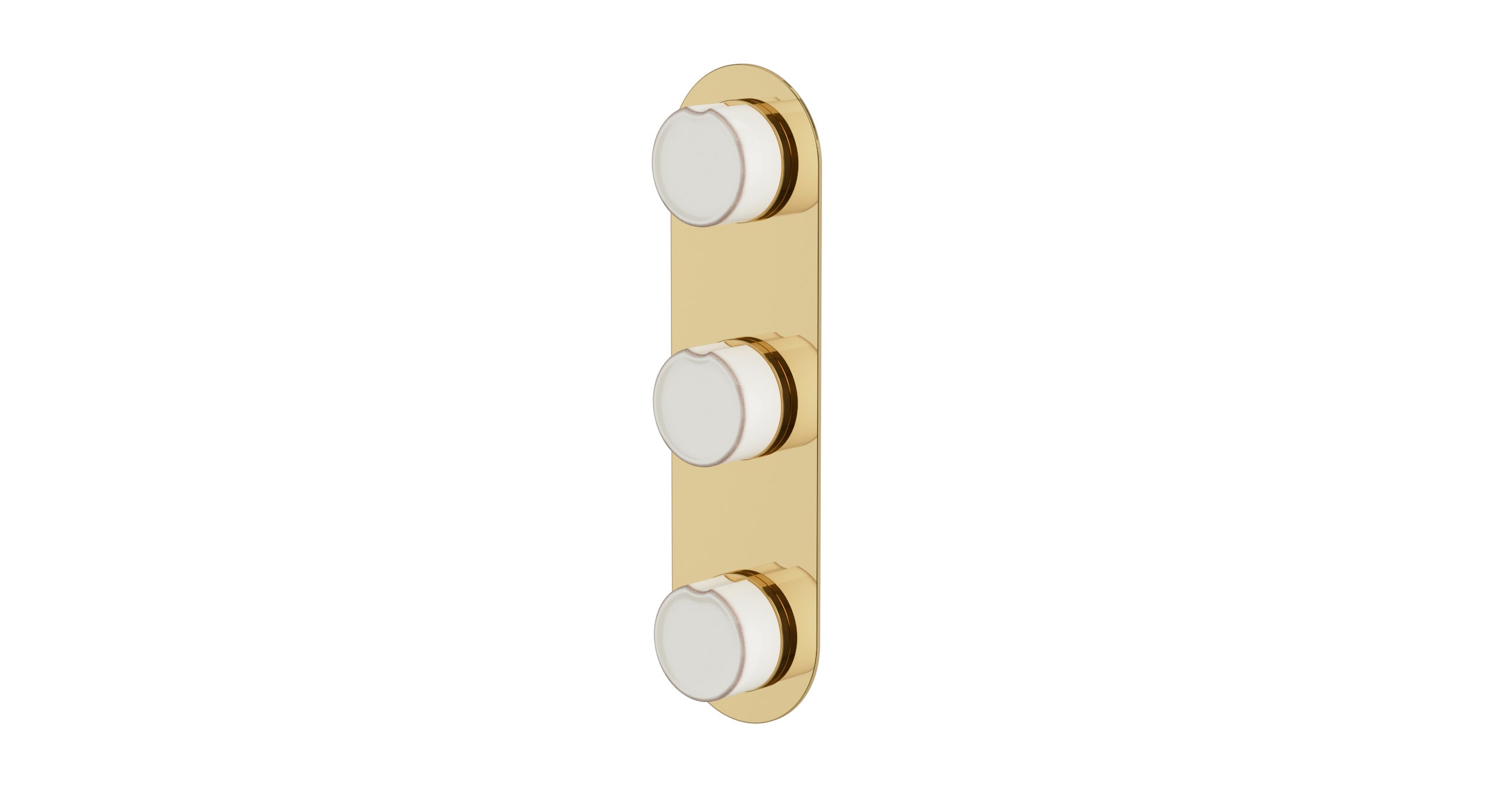 Foundry Three Handle Wall Mount Shower Trim with Groove Ceramic Knob Handles in Polished Brass